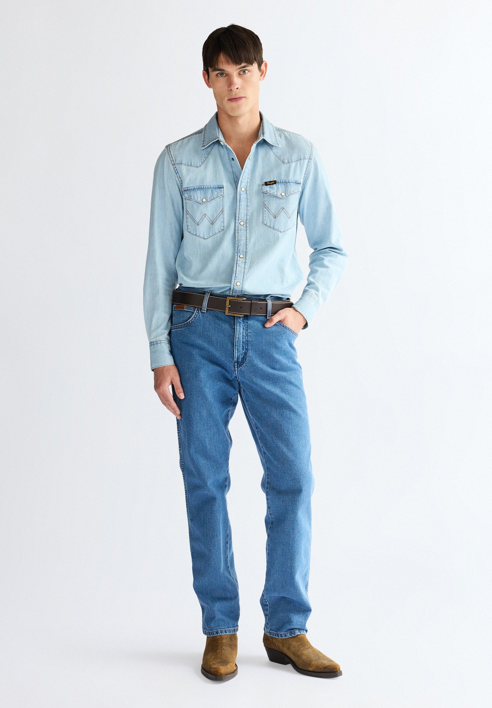 Stitched Belt in Brown Gürtel Wrangler