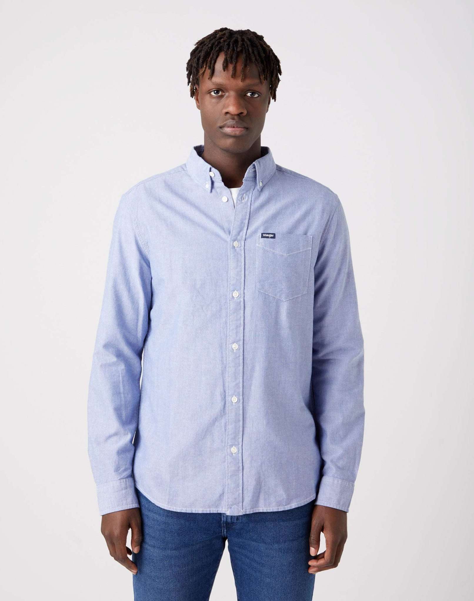 One Pocket Button Down Shirt in Blue Tint Hemden Wrangler