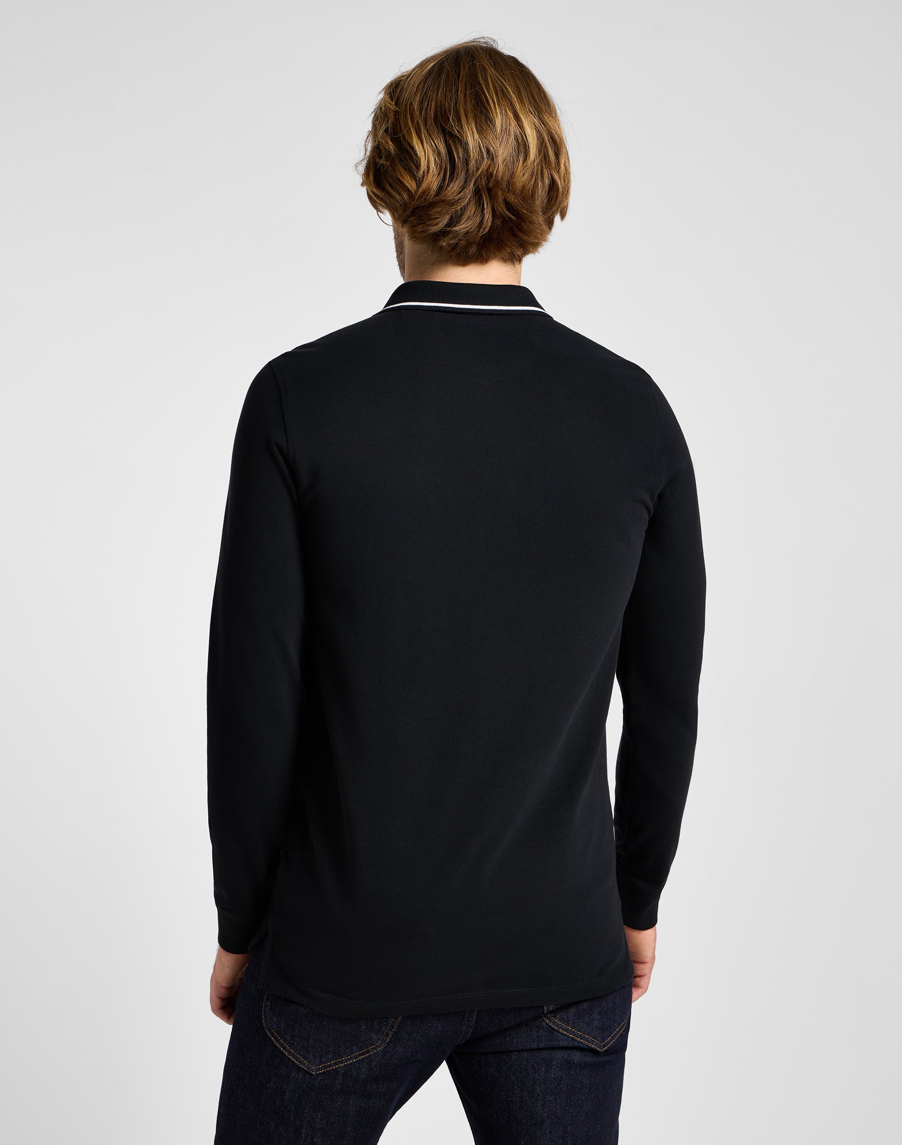 Langarm Pique Polo in Black Black T-Shirts Lee