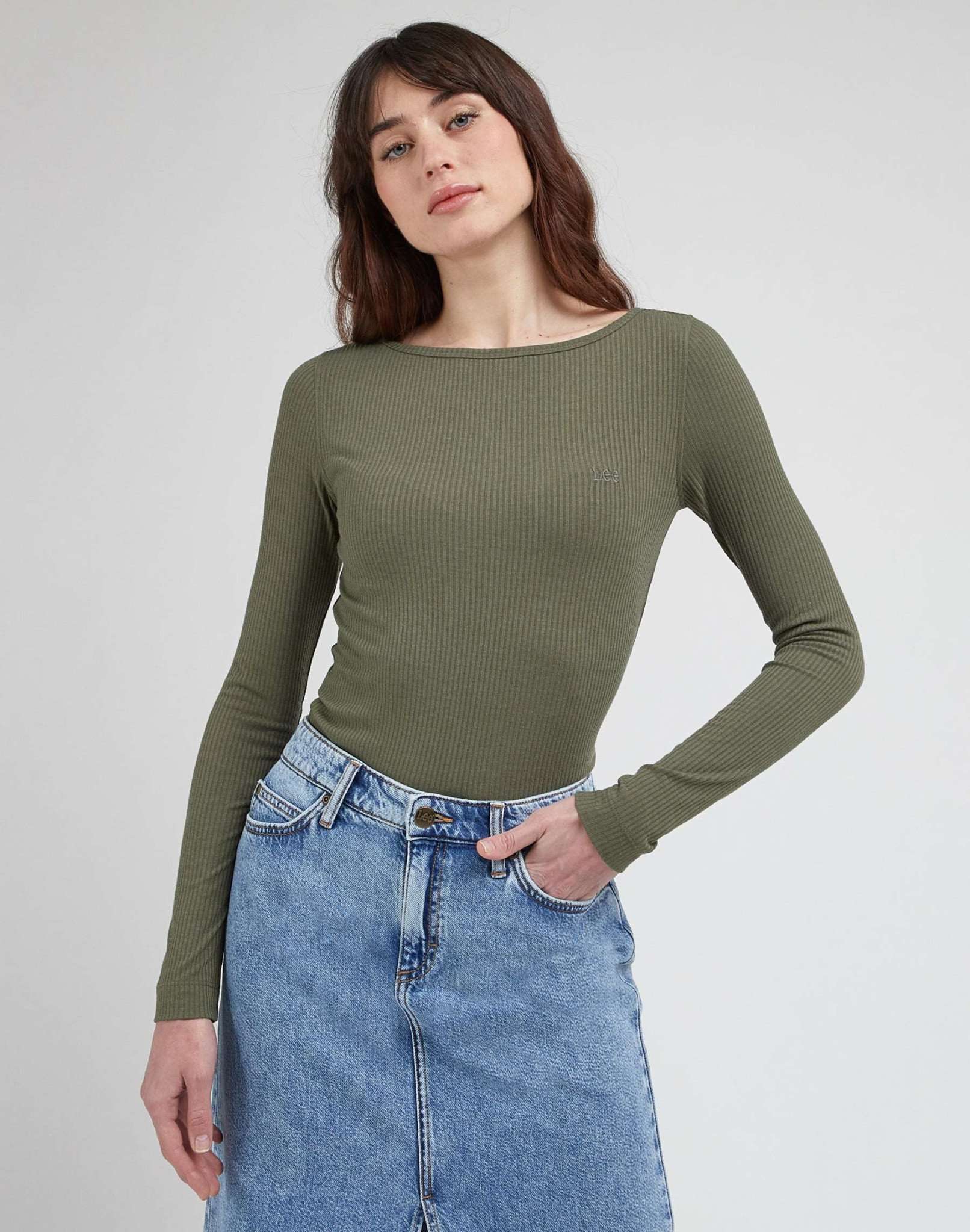 LS Boat Neck Tee in Olive Grove Pullover Lee   
