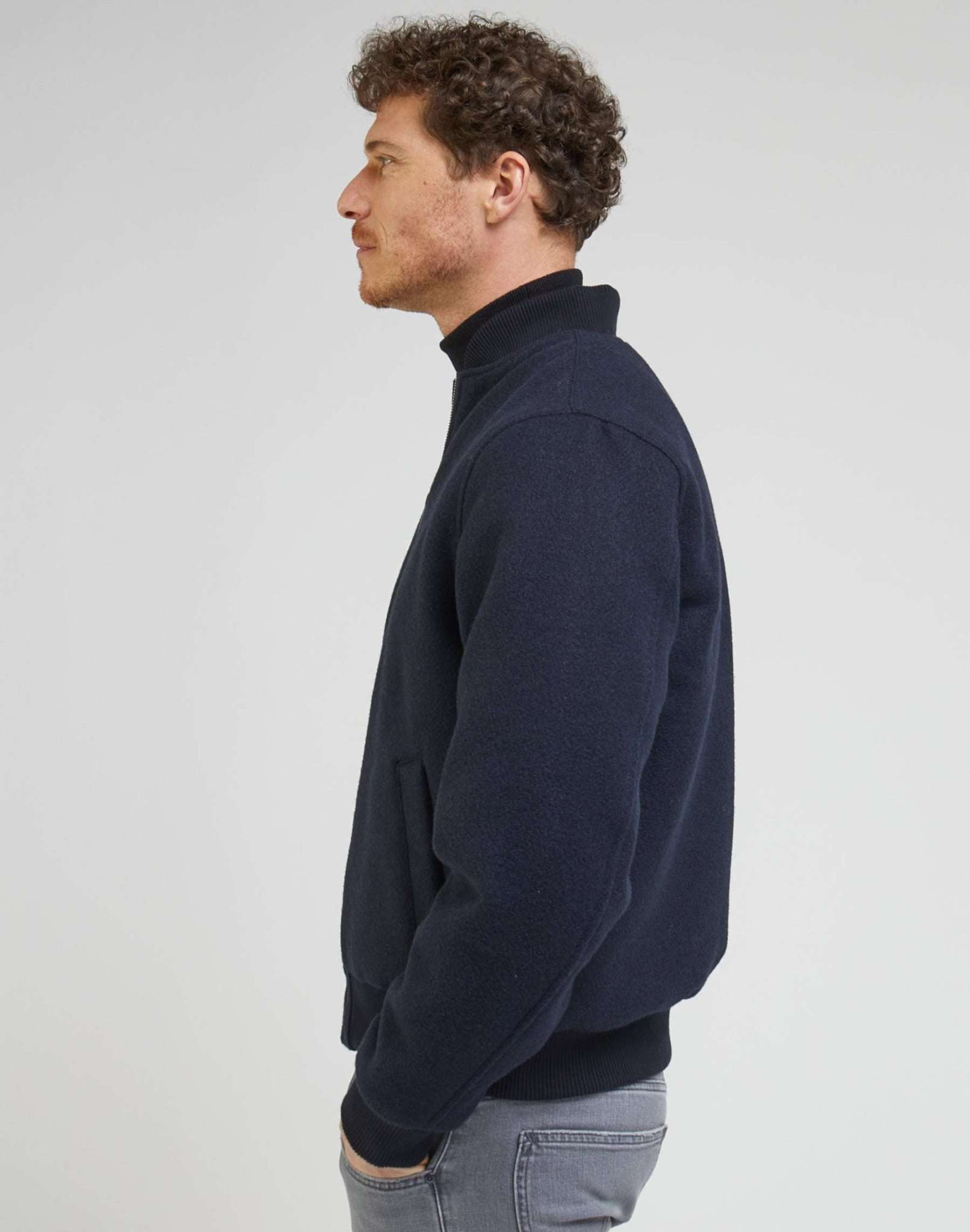 Wool Bomber Jacket in Sky Captain Jacken Lee