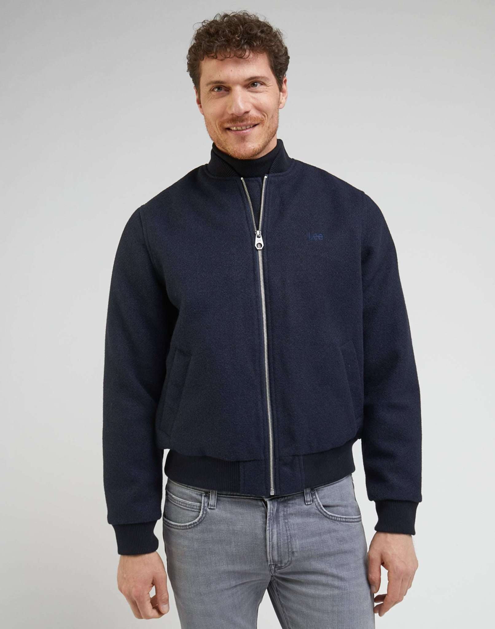 Wool Bomber Jacket in Sky Captain Jacken Lee
