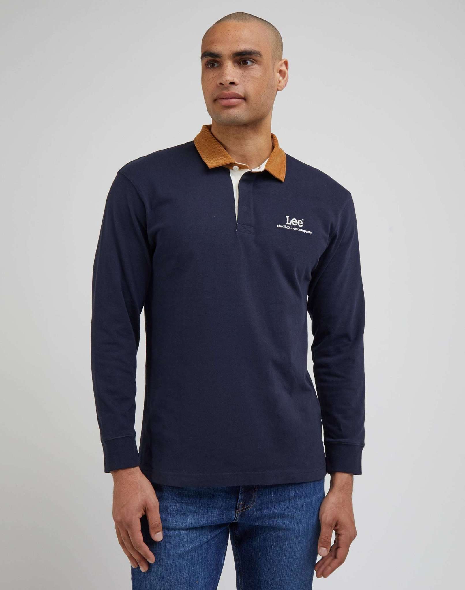 LS Contrast Collar Polo in Sky Captain Pullover Lee   