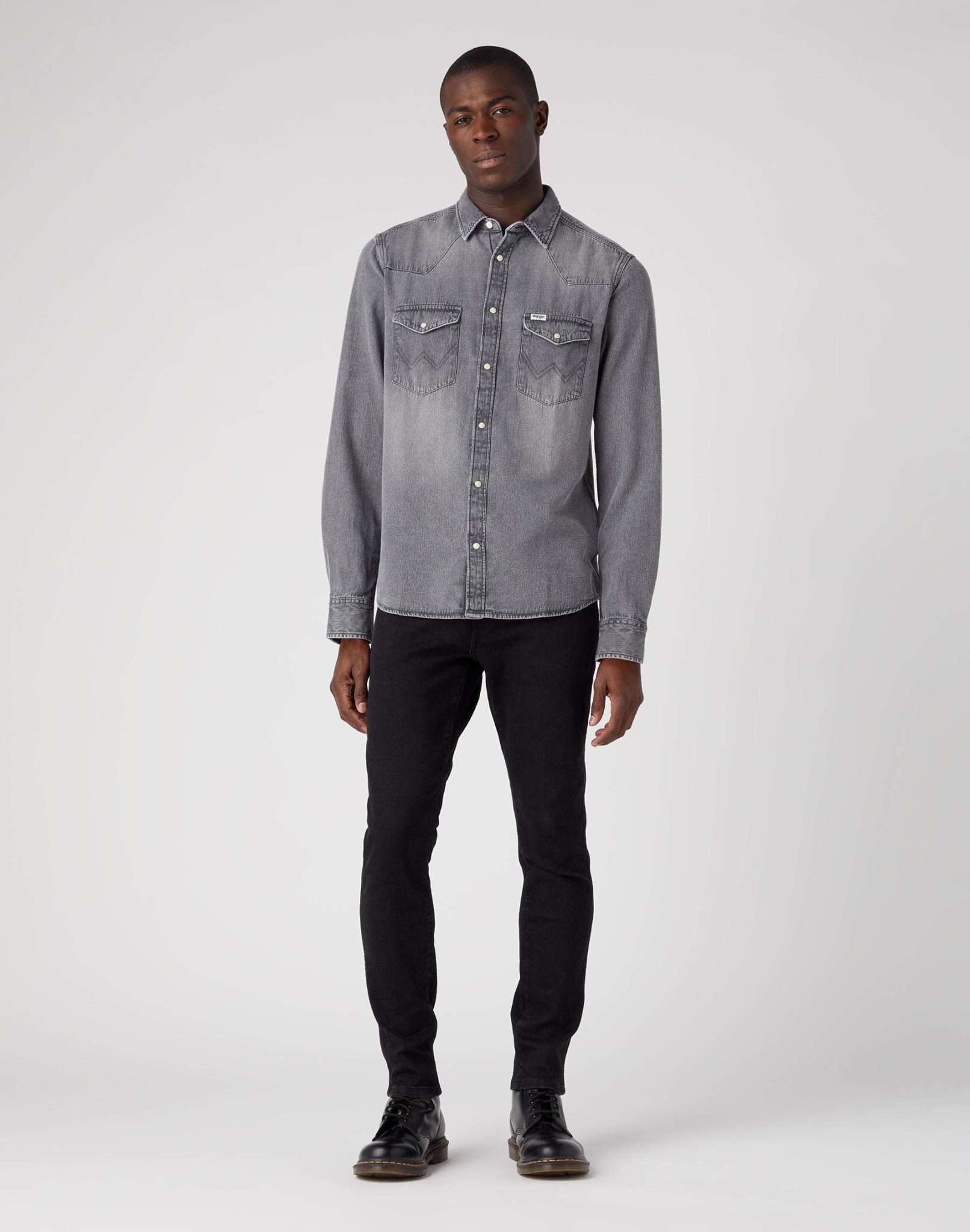 LS Western Shirt in Black Authentic Jeanshemden Wrangler