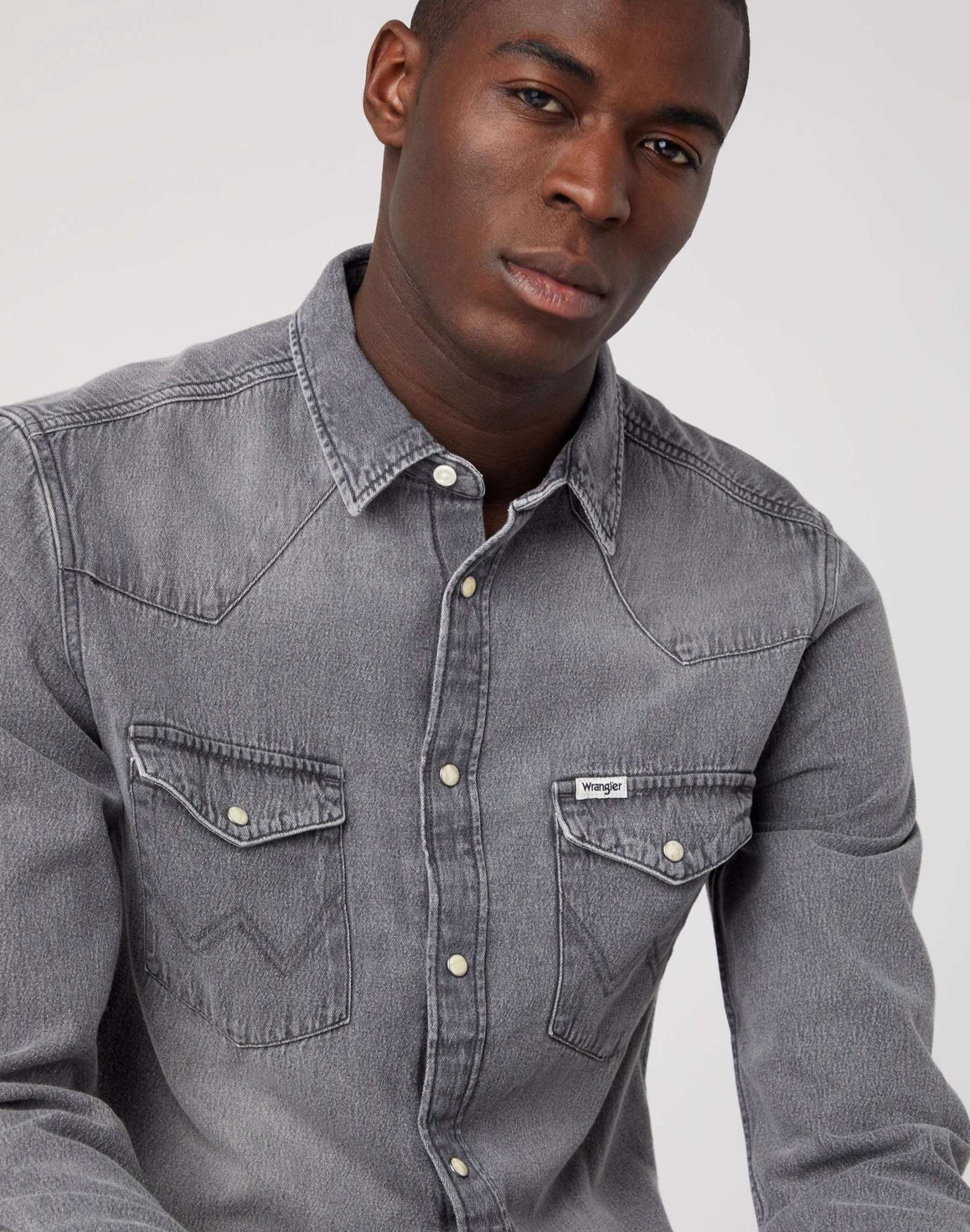 LS Western Shirt in Black Authentic Jeanshemden Wrangler