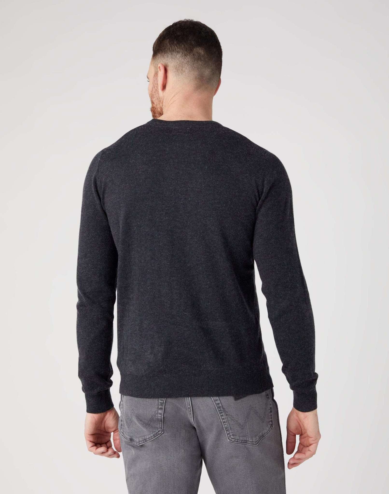 Crew Knit in Dark Grey Melange Pullover Wrangler