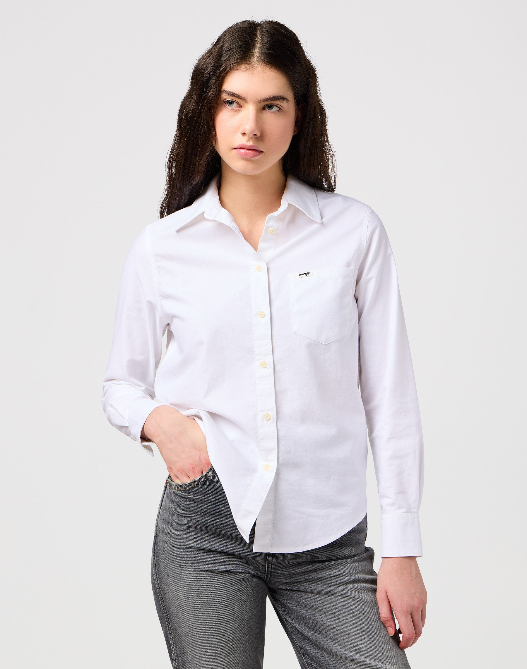One Pocket Shirt in White Hemden Wrangler   