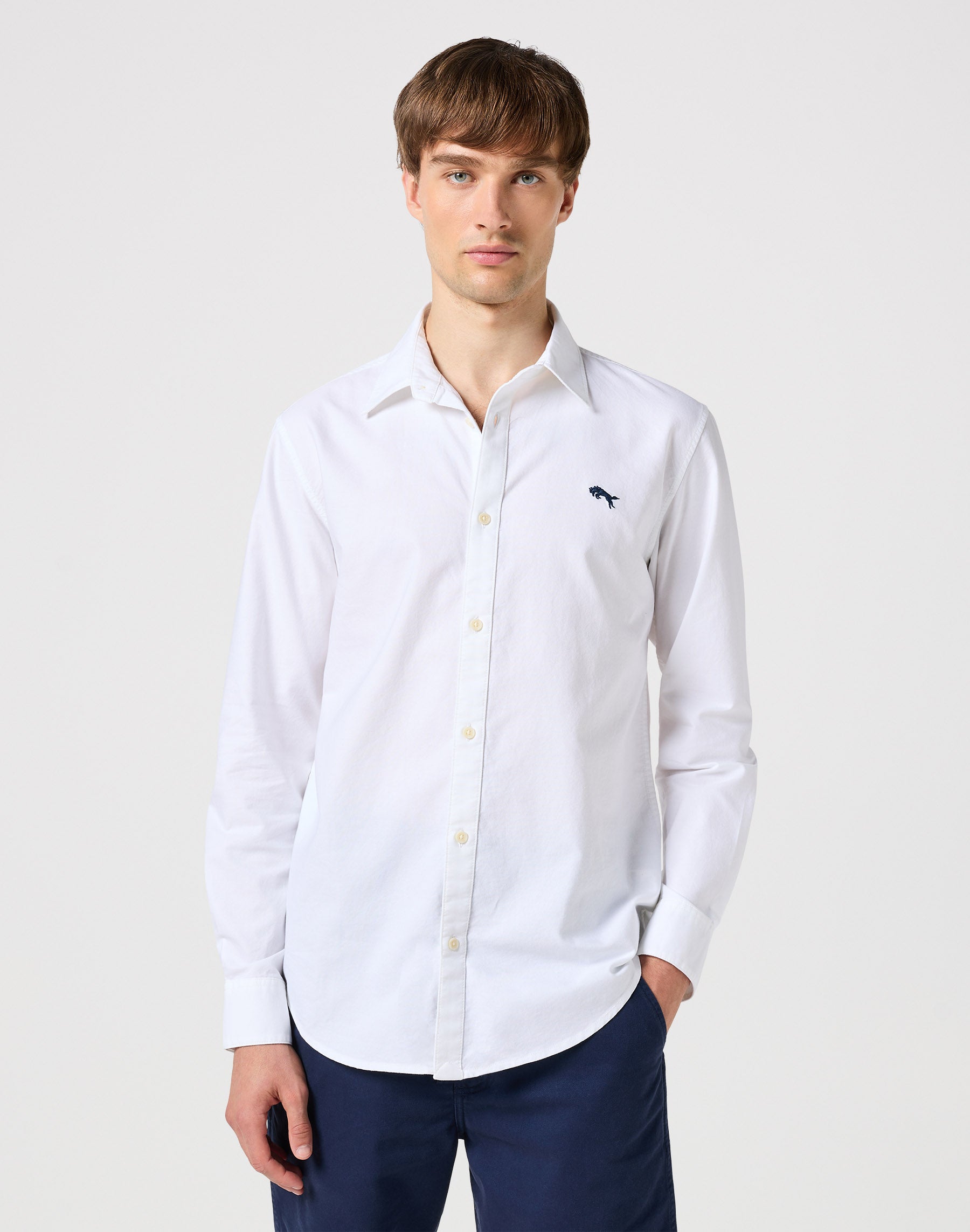 Longsleeves Shirt in White Oxford Hemden Wrangler