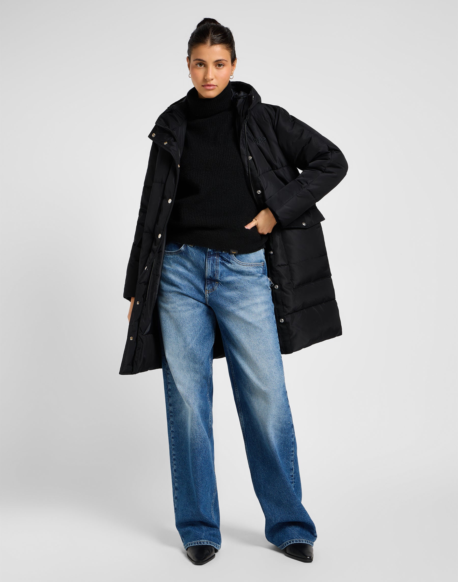 Long Puffer Jacket in Unionall Black Jacken Lee