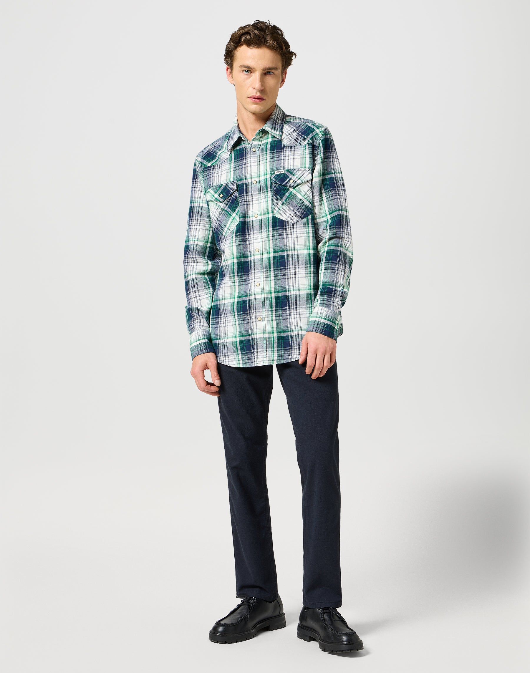 Western Shirt in Green Blue Hemden Wrangler