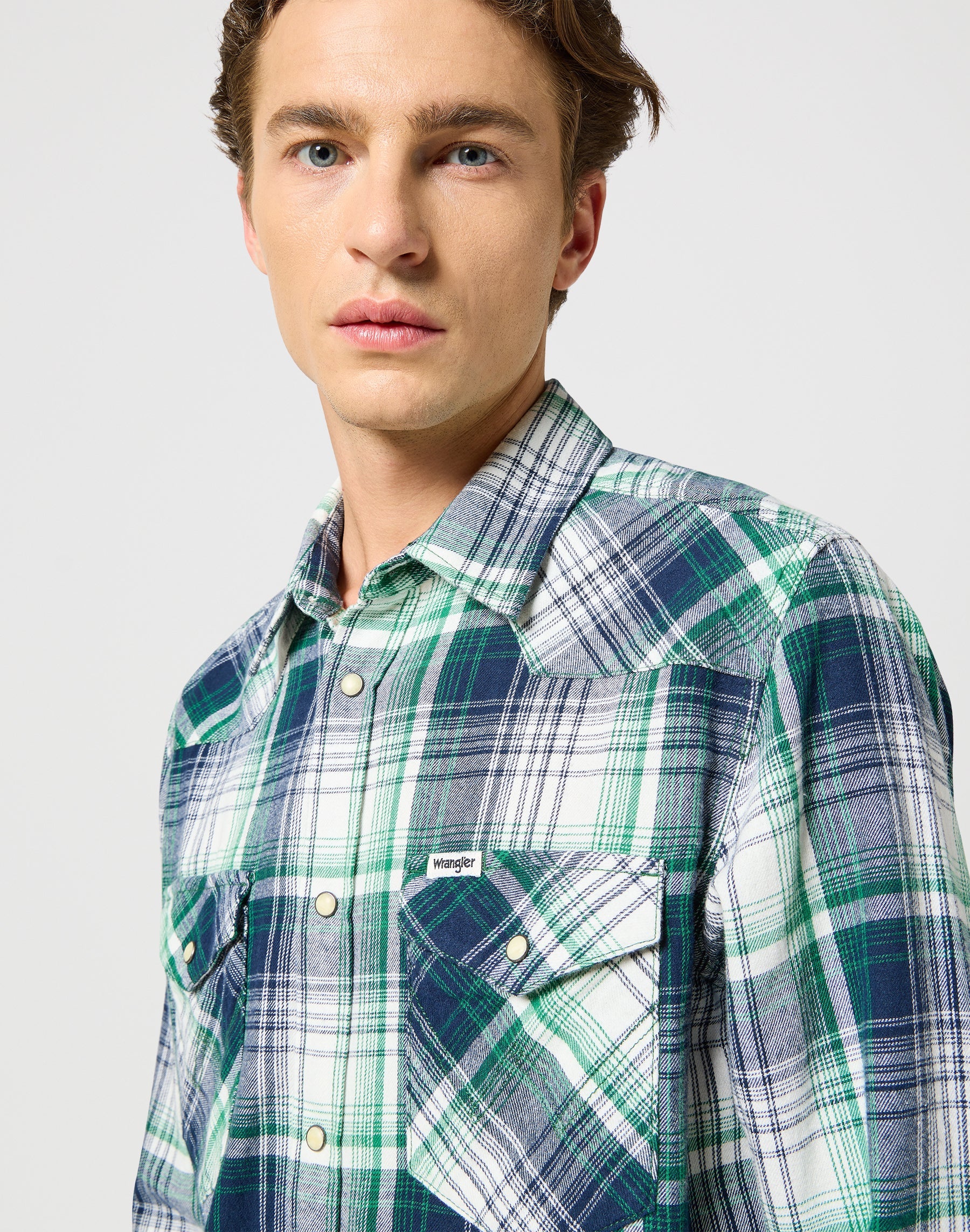 Western Shirt in Green Blue Hemden Wrangler
