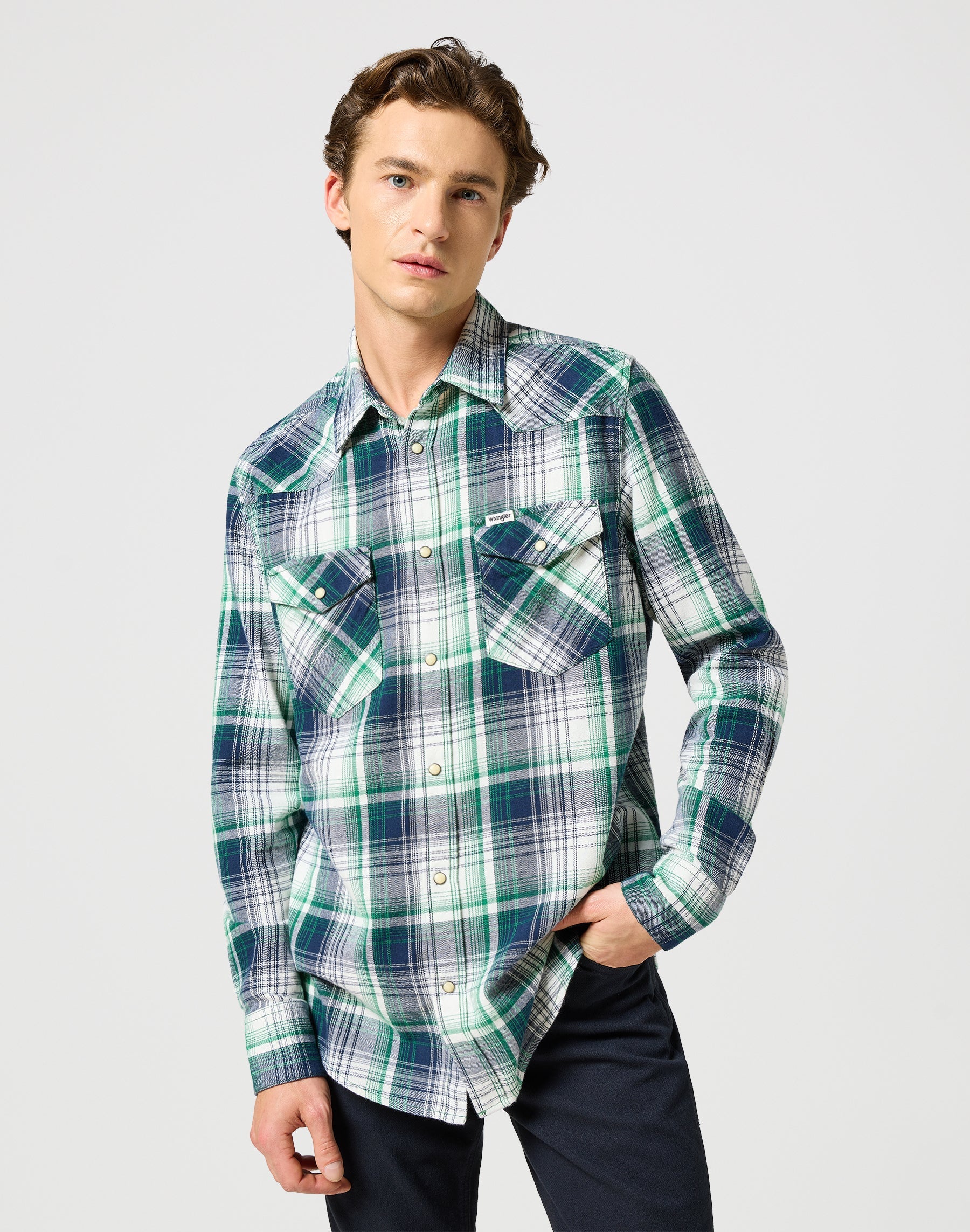 Western Shirt in Green Blue Hemden Wrangler