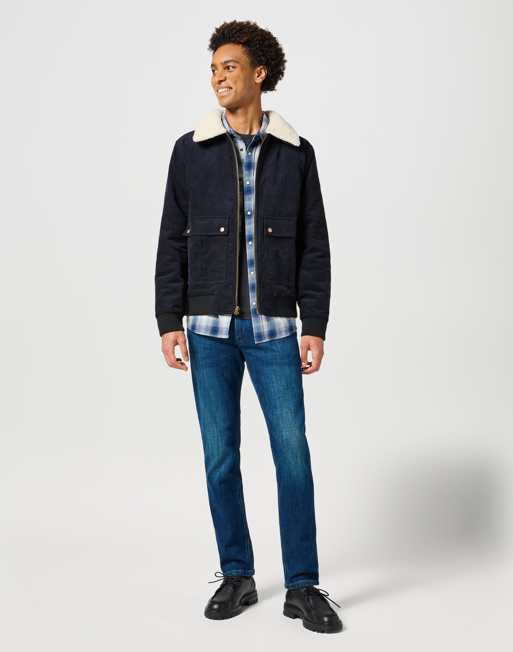 Corduroy Aviator in Black Jacken Wrangler