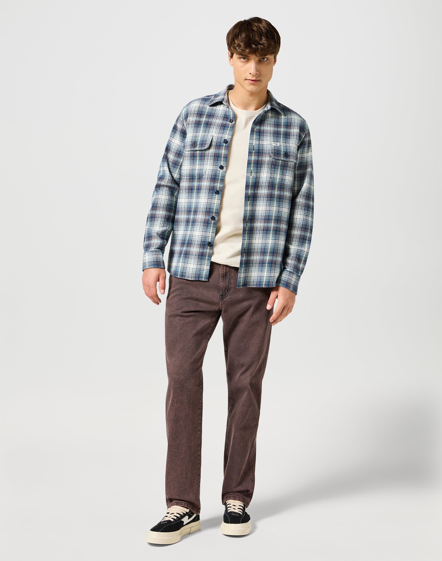 Two Pocket Shirt in Blue Grey Hemden Wrangler