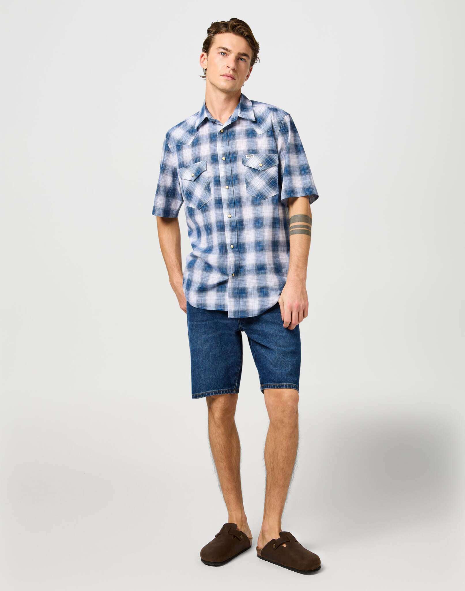 Ss Western Shirt in Blue Shadow Hemden Wrangler