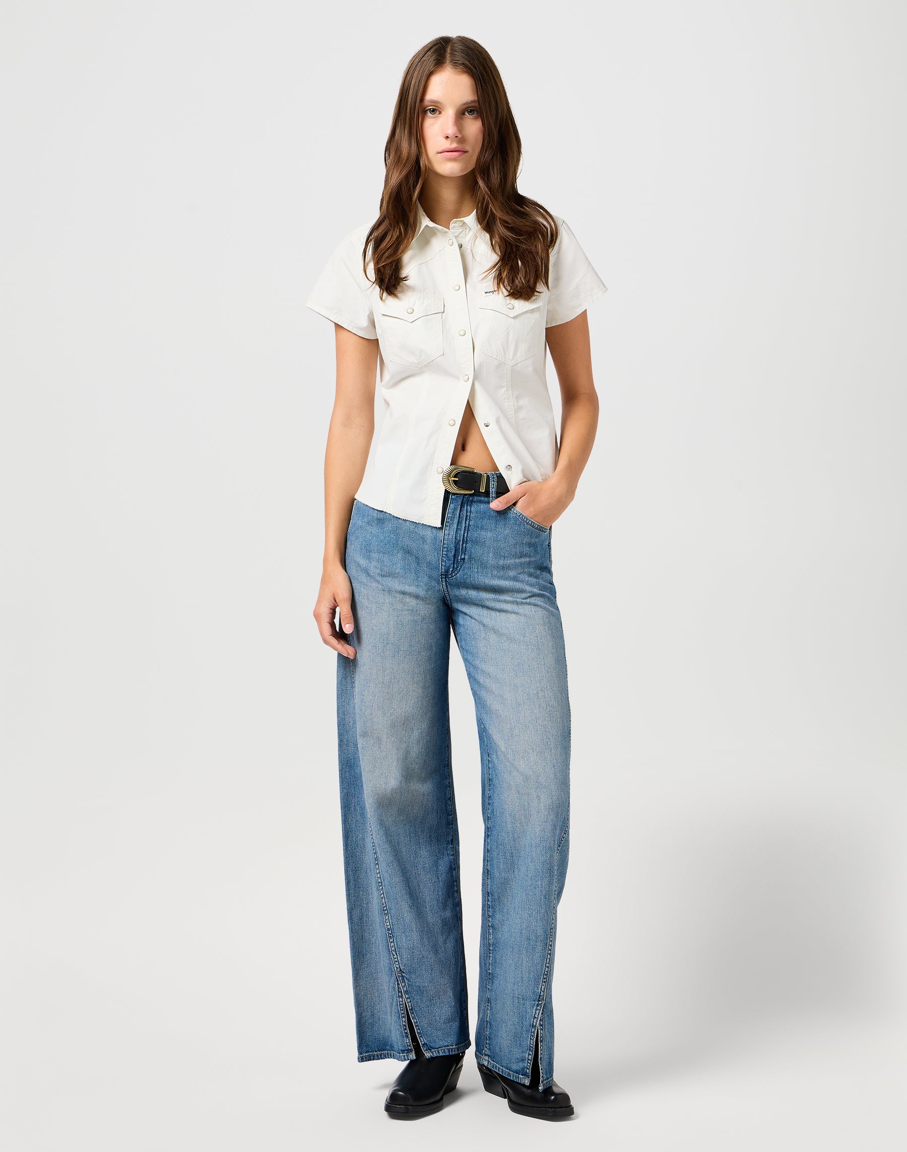 Shrunken Shirt in Vintage White Hemden Wrangler