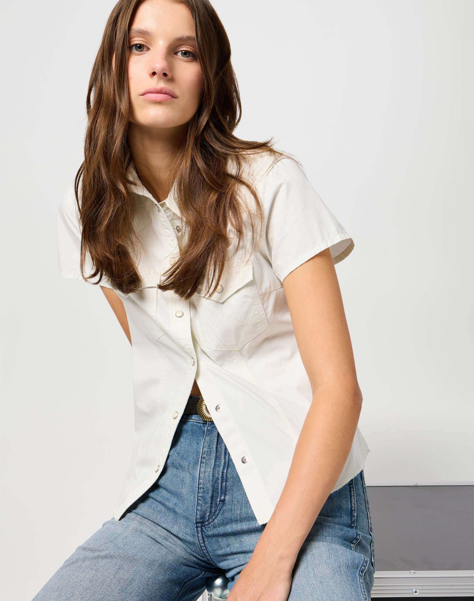 Shrunken Shirt in Vintage White Hemden Wrangler
