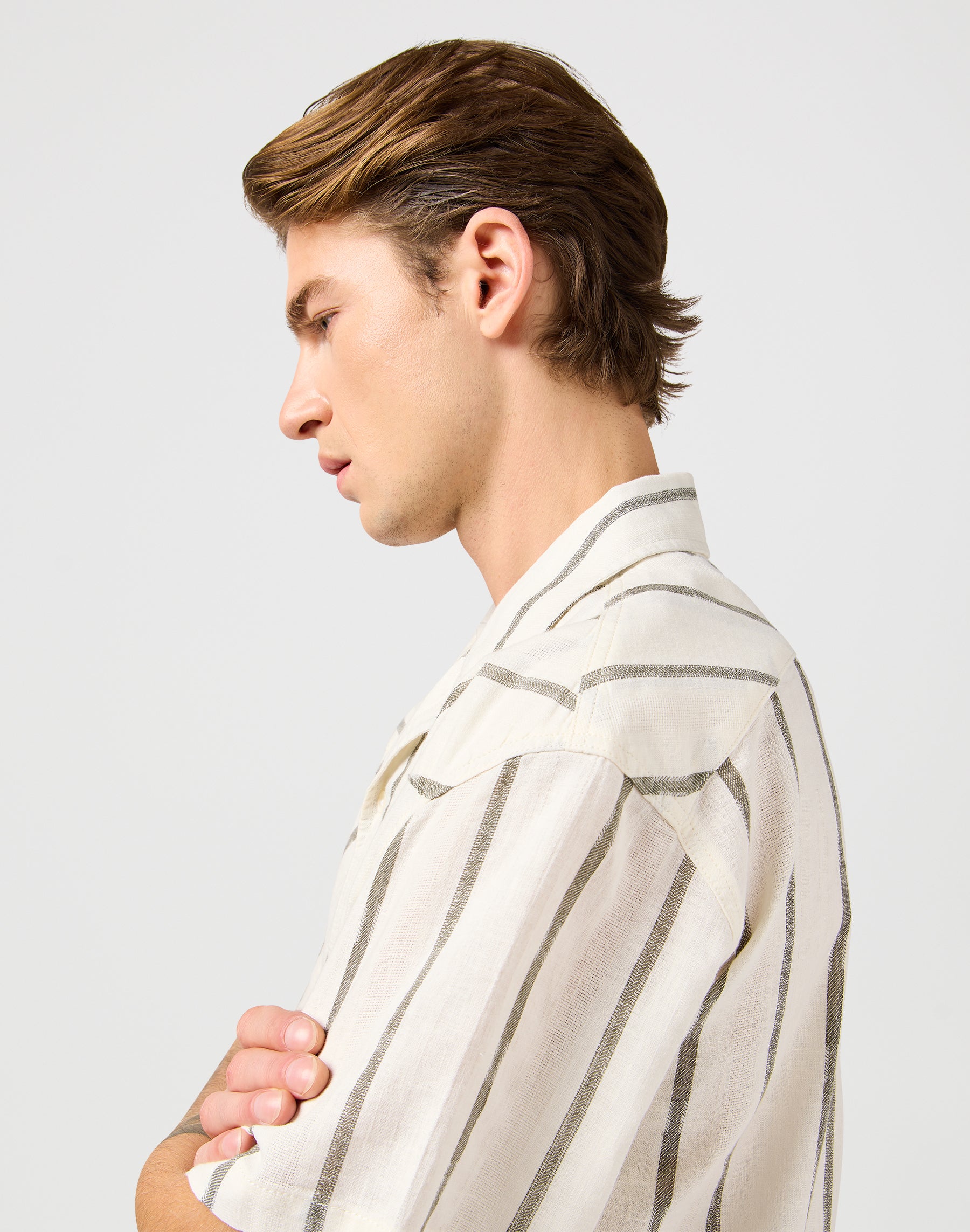 Ss W Resort Shirt in Natural Stripe Hemden Wrangler