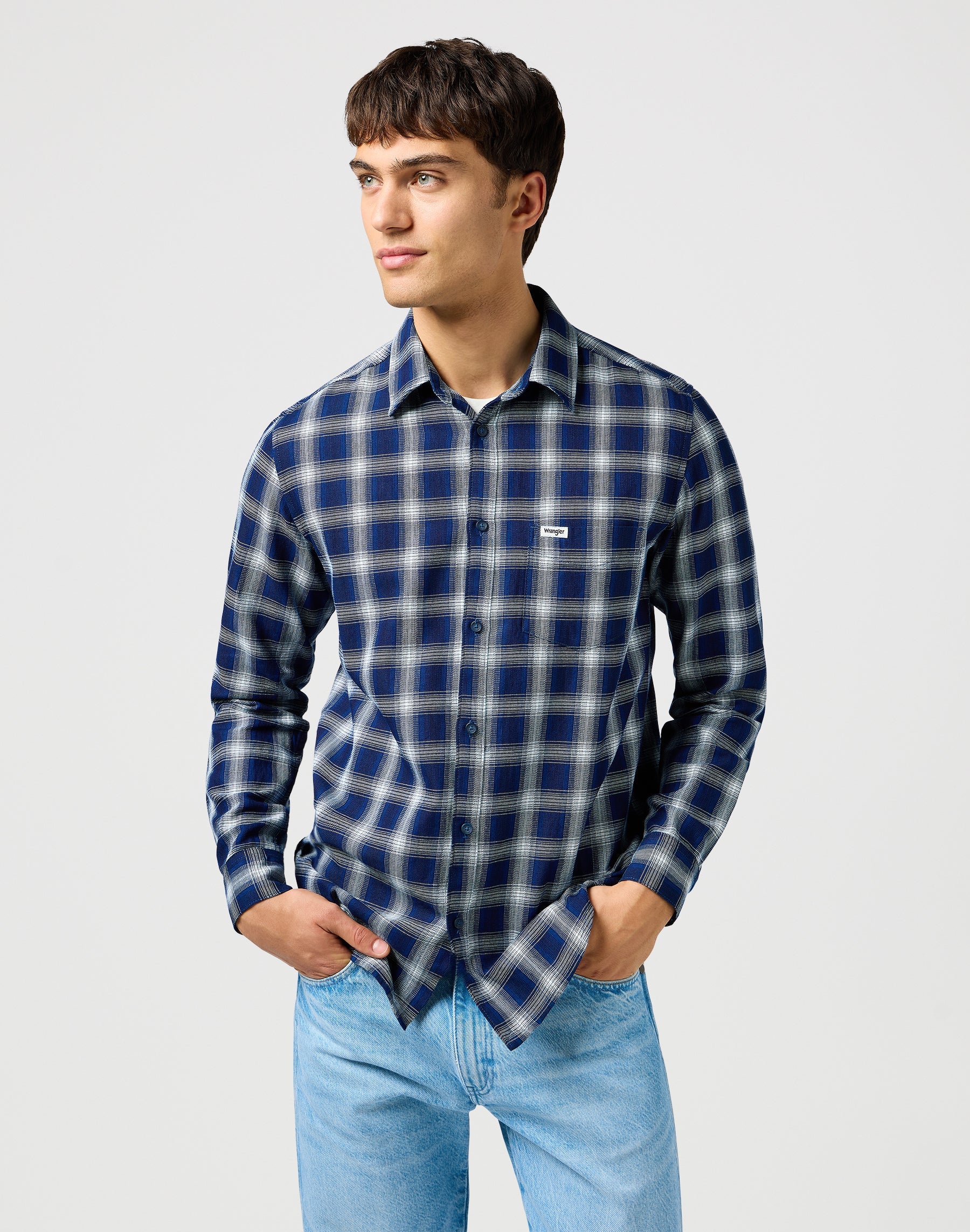 1 Pkt Shirt in Indigo Plaid Hemden Wrangler