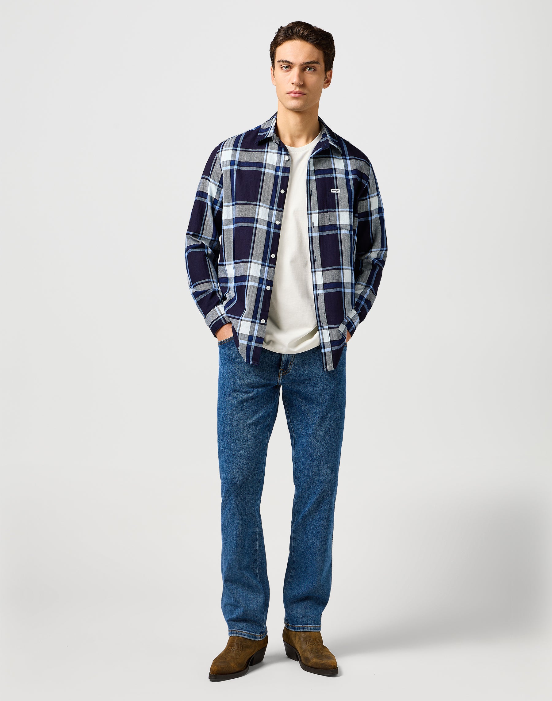 1 Pkt Shirt in Large Indigo Plaid Hemden Wrangler