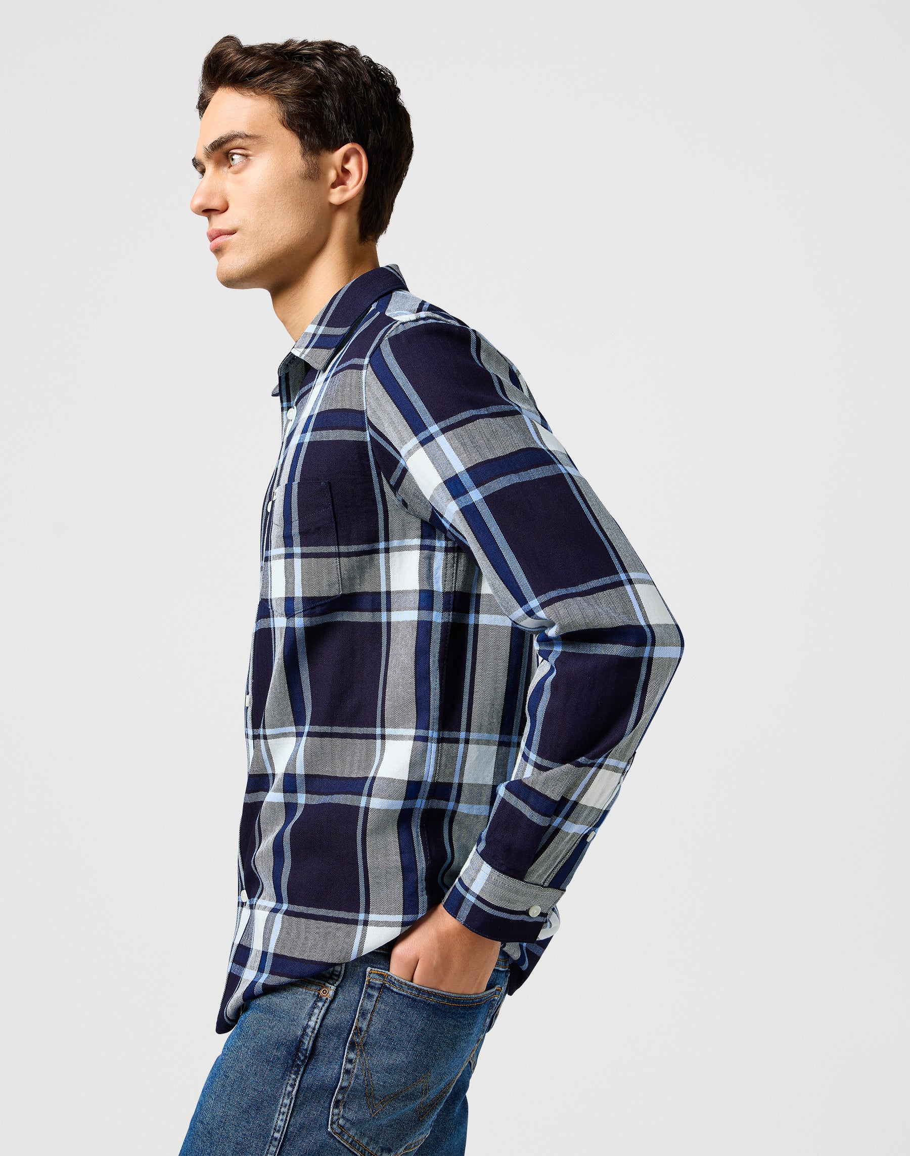1 Pkt Shirt in Large Indigo Plaid Hemden Wrangler