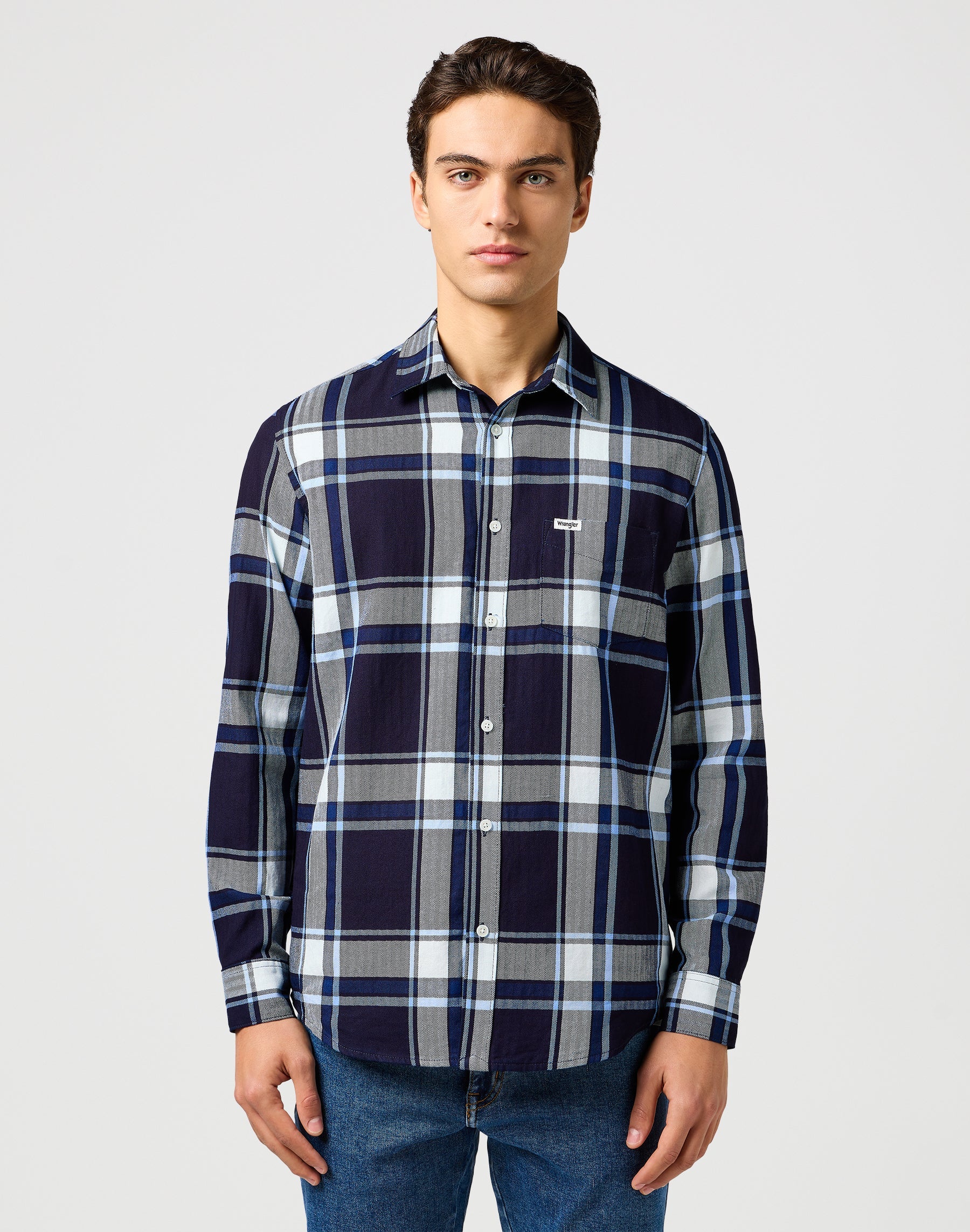 1 Pkt Shirt in Large Indigo Plaid Hemden Wrangler