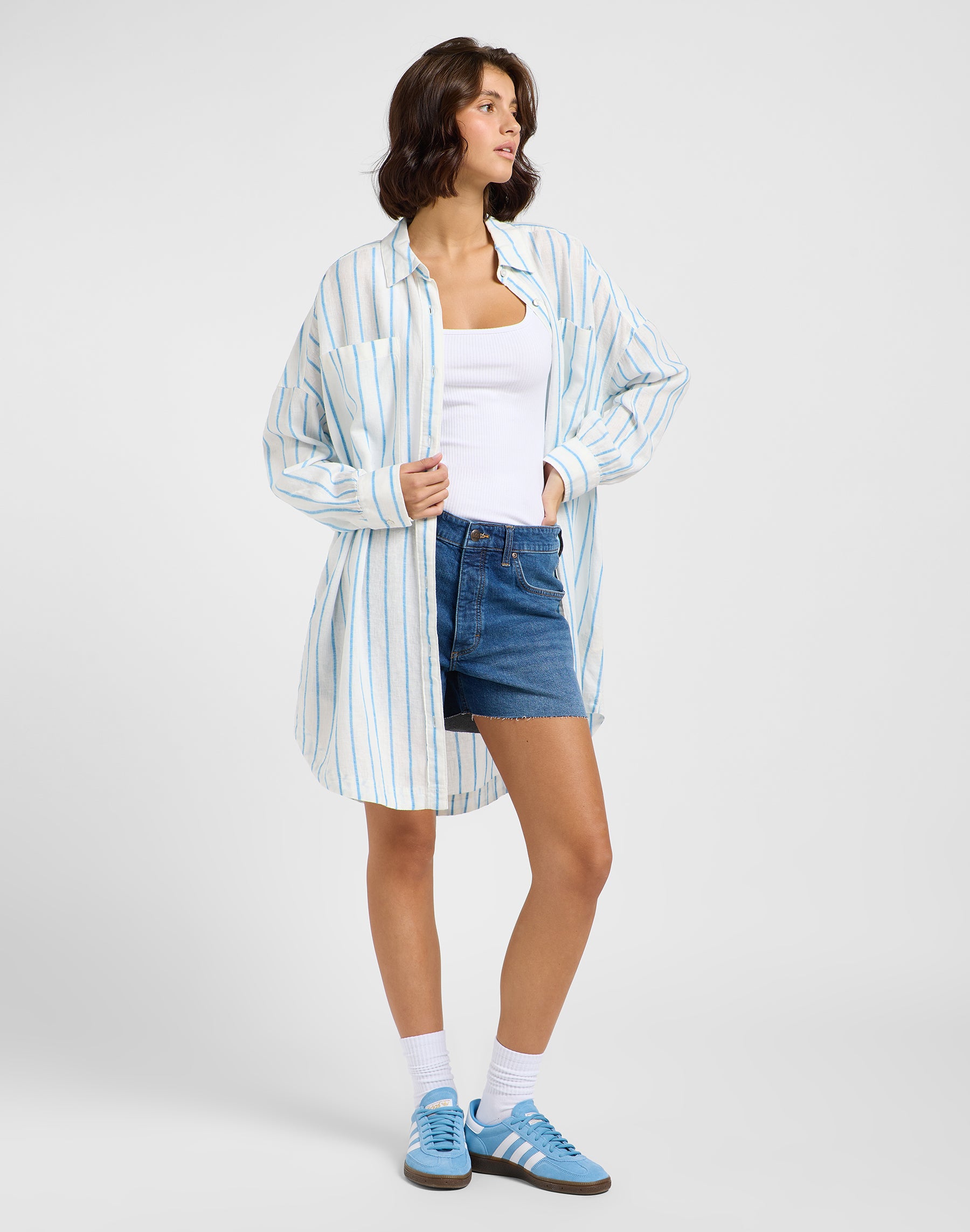 Relaxed Shirt Dress in Stream Blue Stripe Kleider Lee