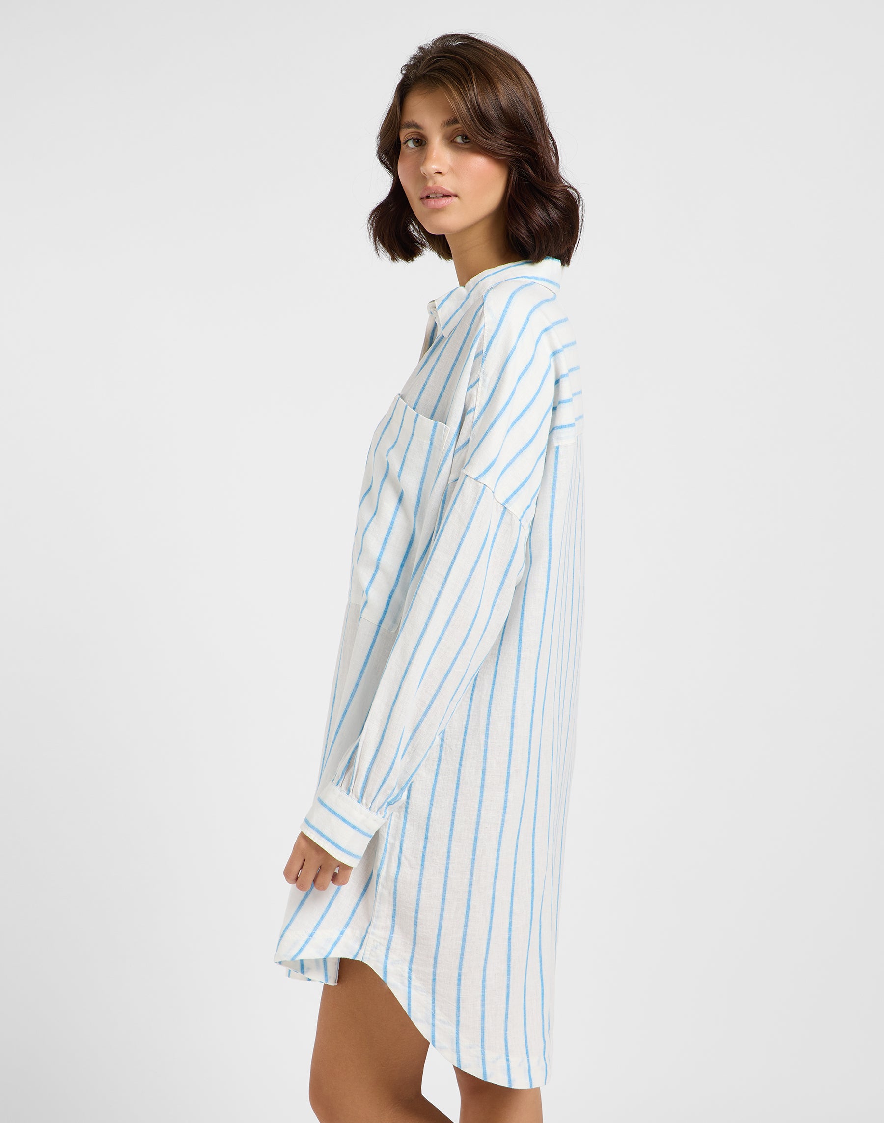 Relaxed Shirt Dress in Stream Blue Stripe Kleider Lee