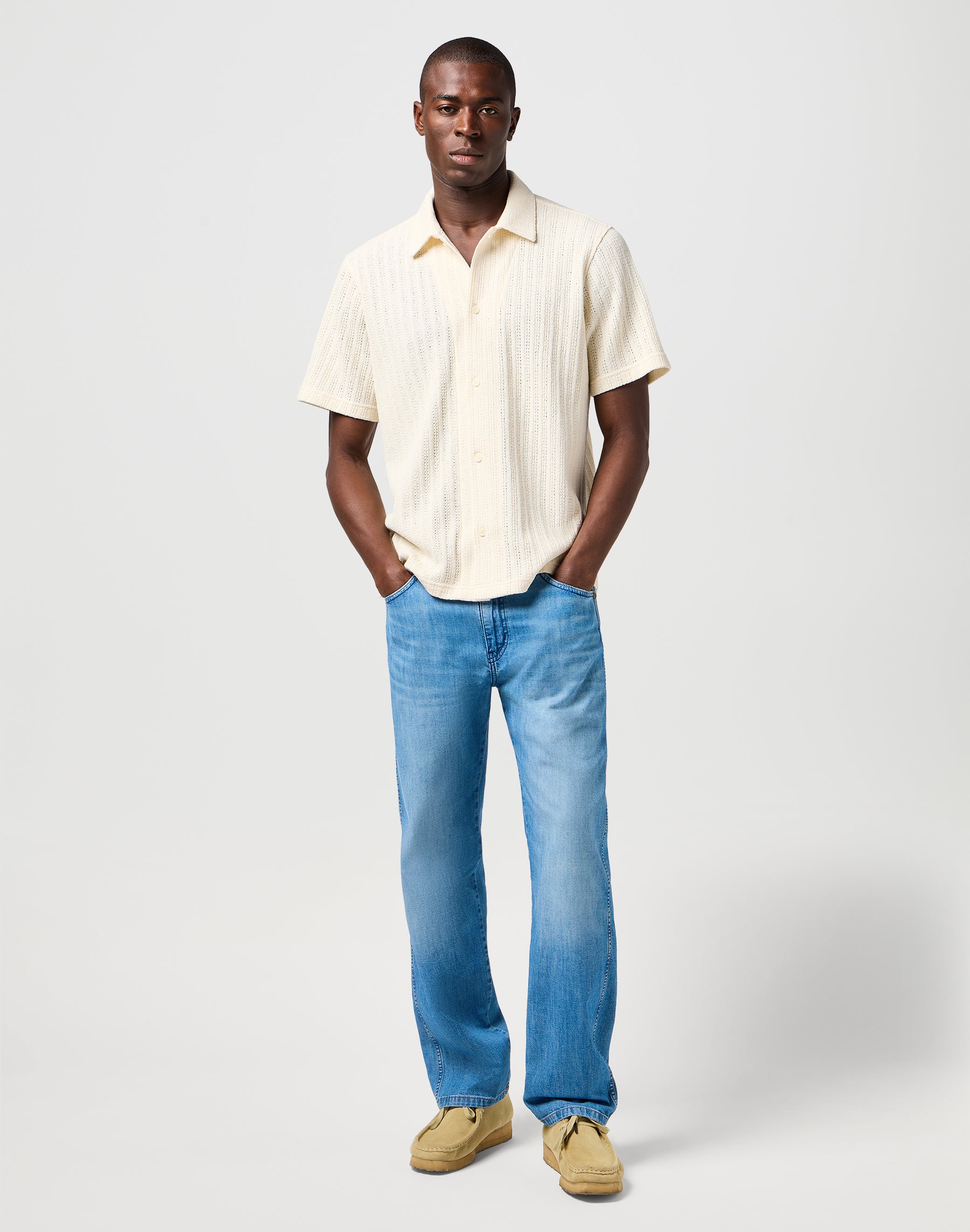 Ss Knit Shirt in Natural Hemden Wrangler