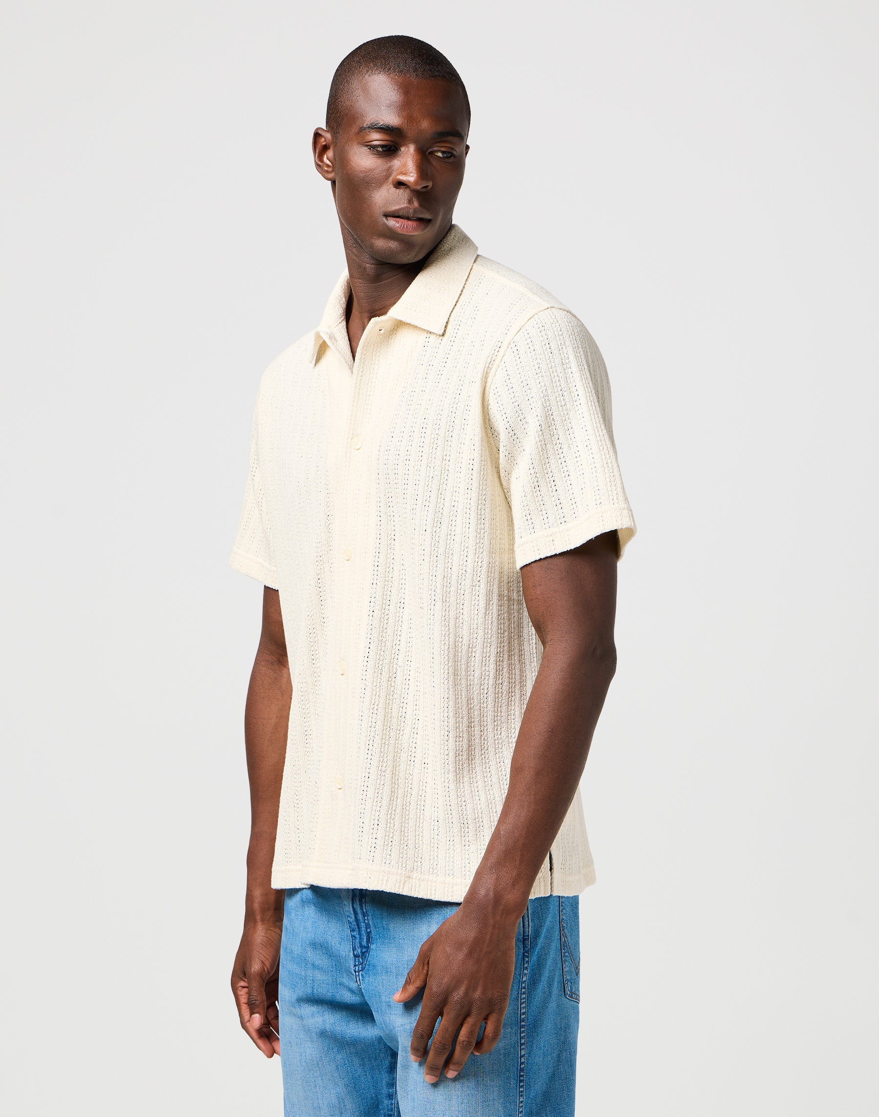 Ss Knit Shirt in Natural Hemden Wrangler