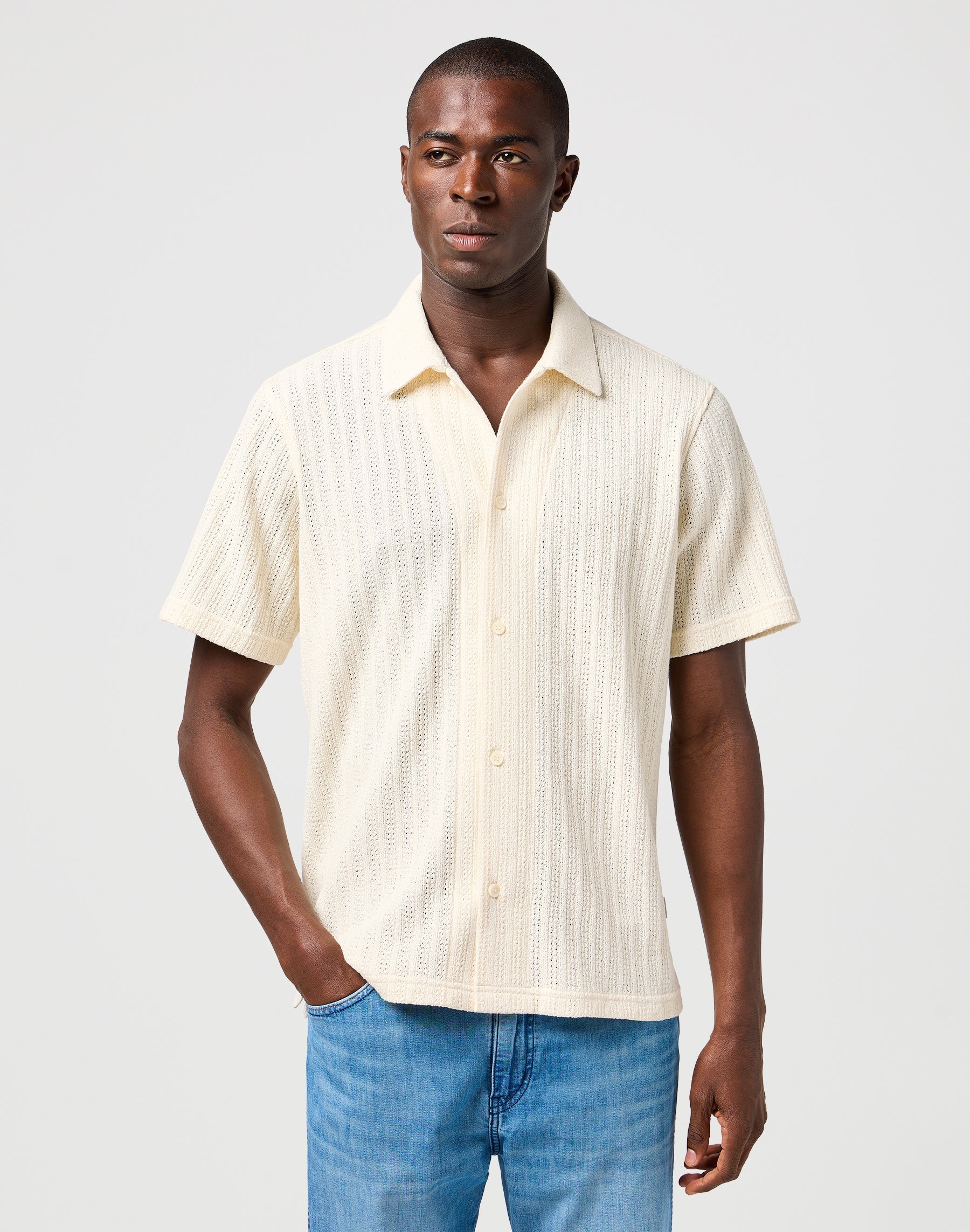 Ss Knit Shirt in Natural Hemden Wrangler