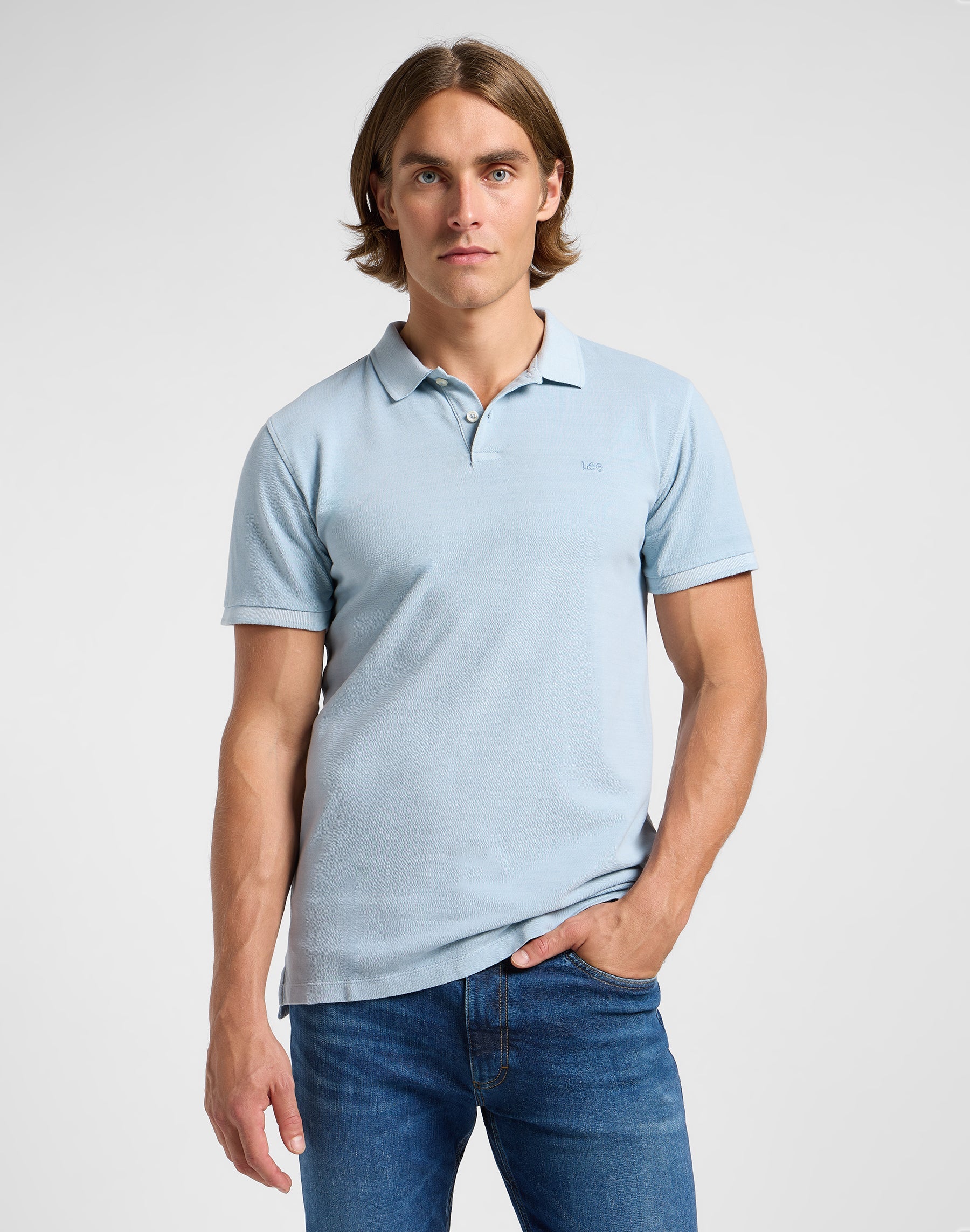 Garment Dye Polo in Concrete Gray T-Shirts Lee
