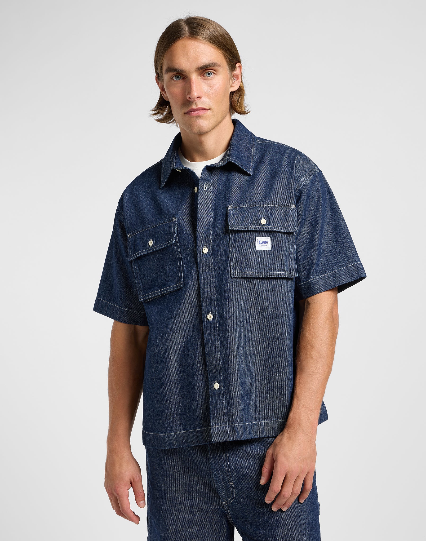 Shortsleeve Workwear Shirt in Rinse Wash Hemden Lee