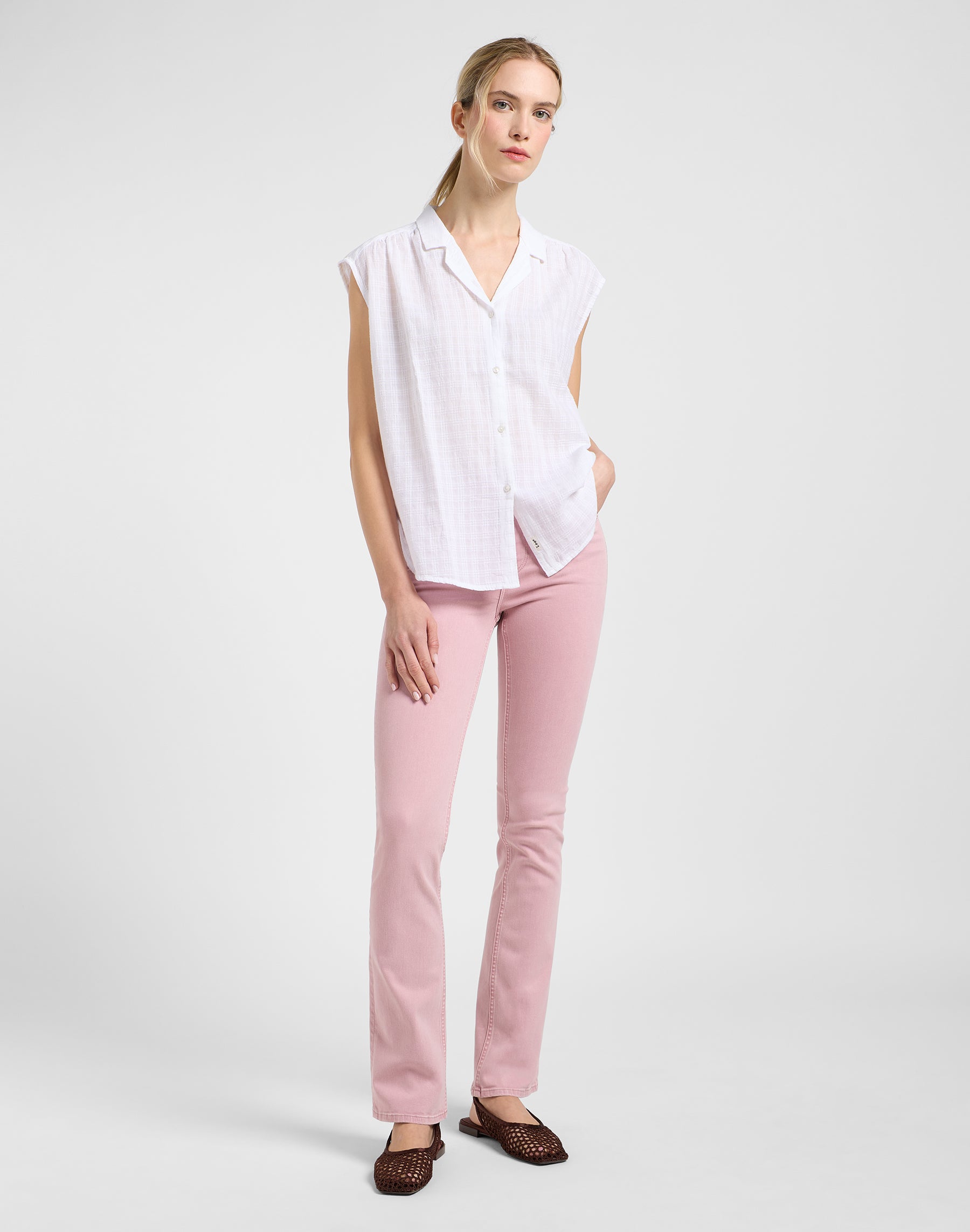 Cap Sleeve Shirt in Bright White Hemden Lee