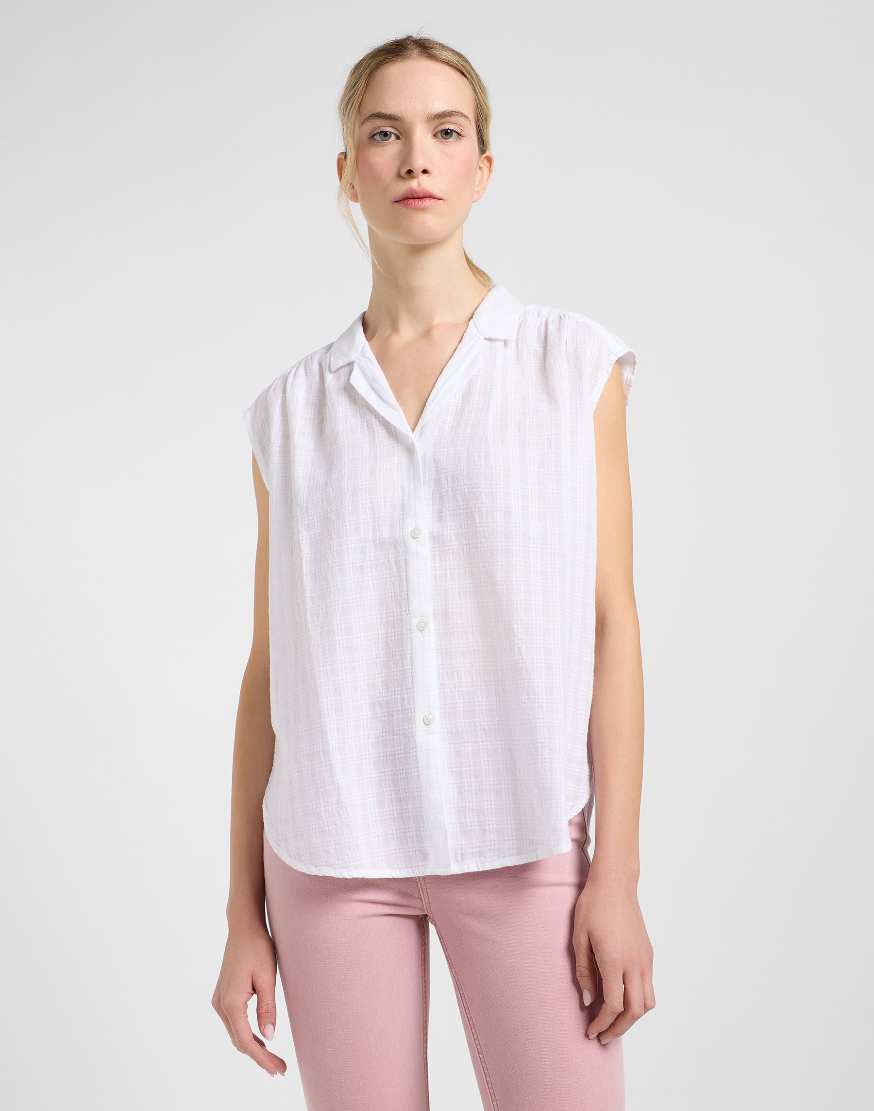 Cap Sleeve Shirt in Bright White Hemden Lee