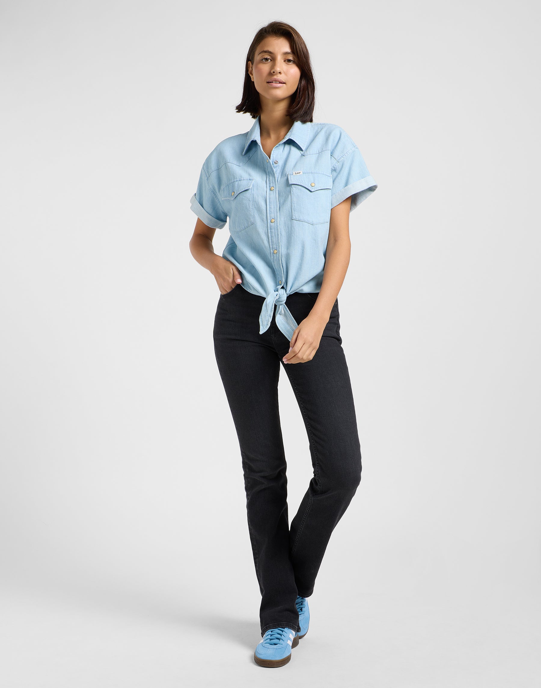 Crop Tied Western Shirt in Light Mood Hemden Lee