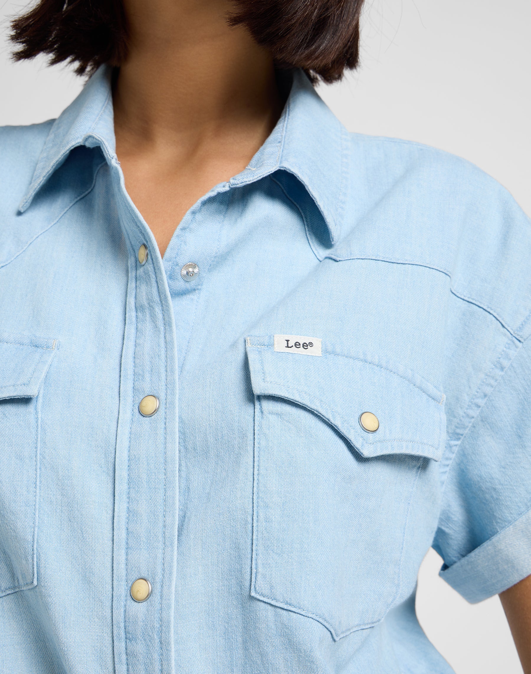 Crop Tied Western Shirt in Light Mood Hemden Lee