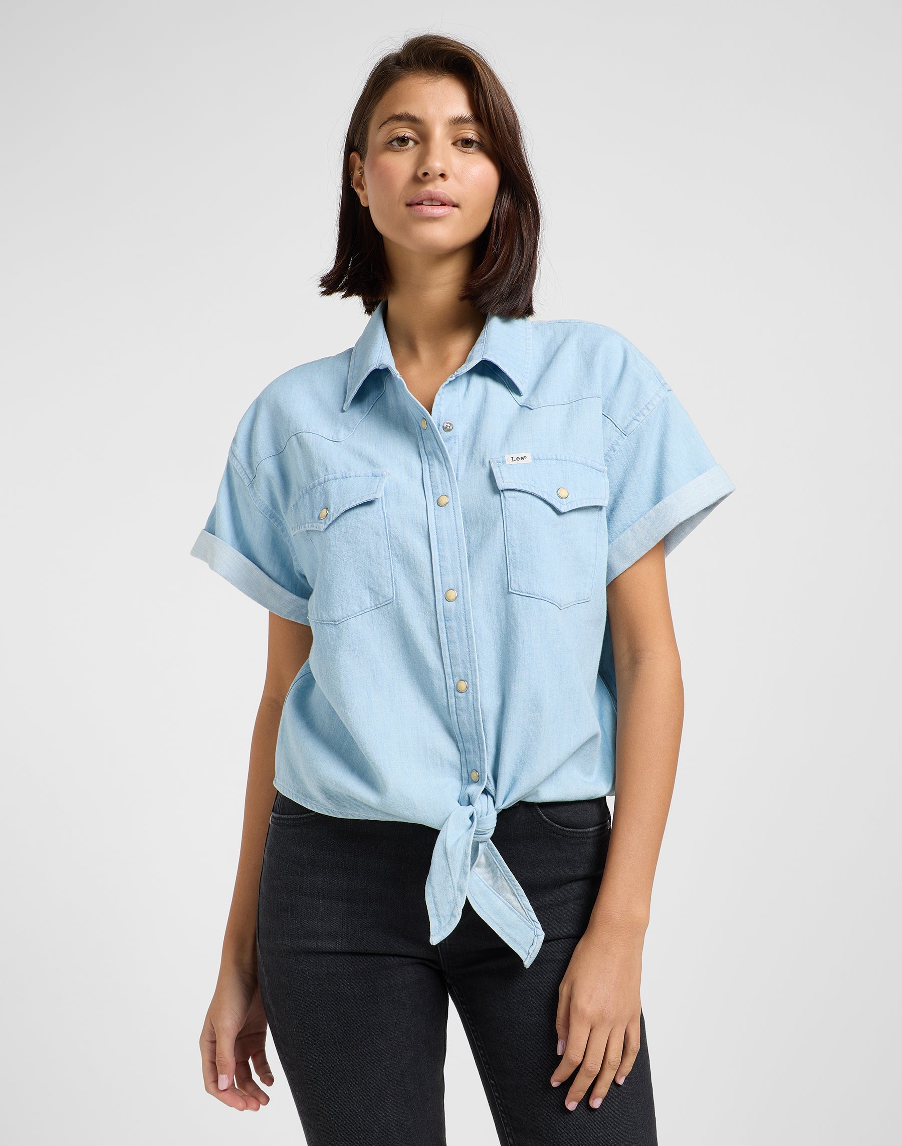 Crop Tied Western Shirt in Light Mood Hemden Lee