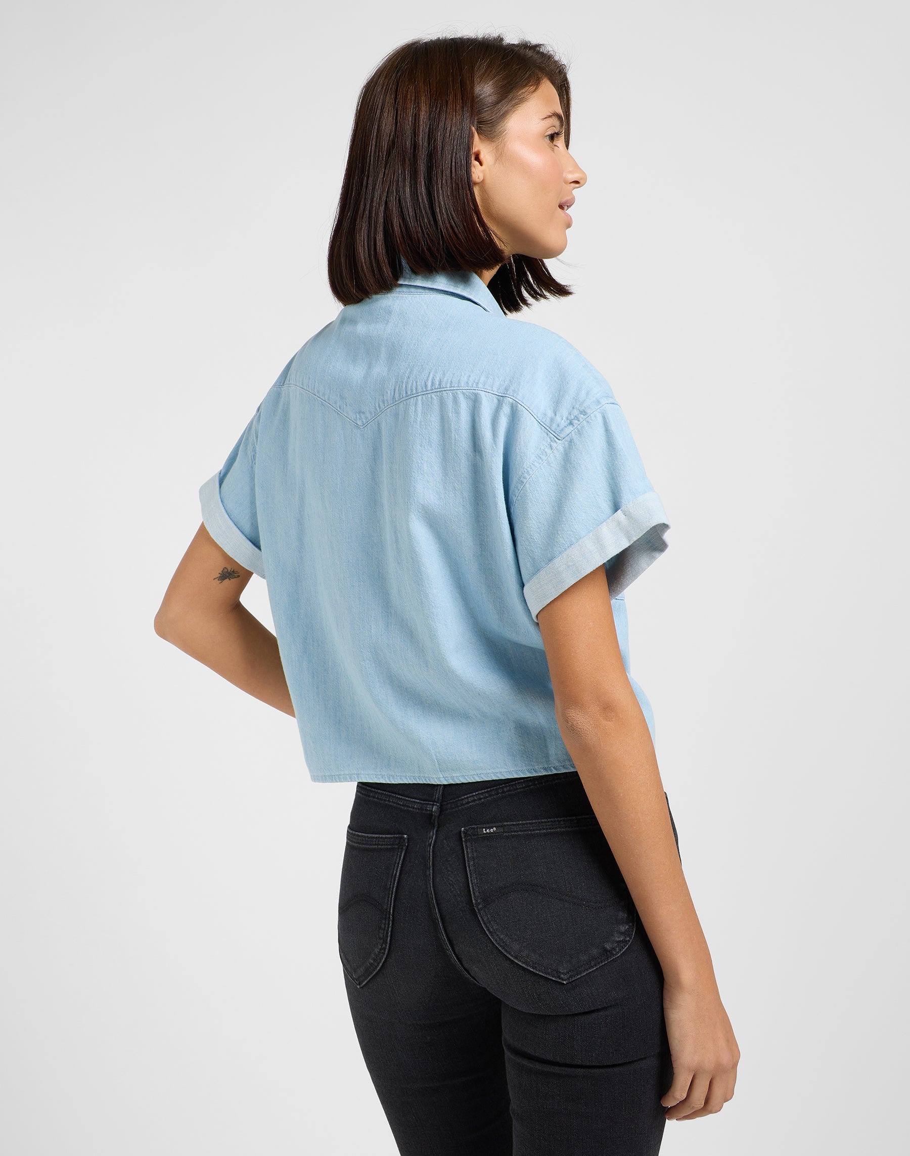 Crop Tied Western Shirt in Light Mood Hemden Lee