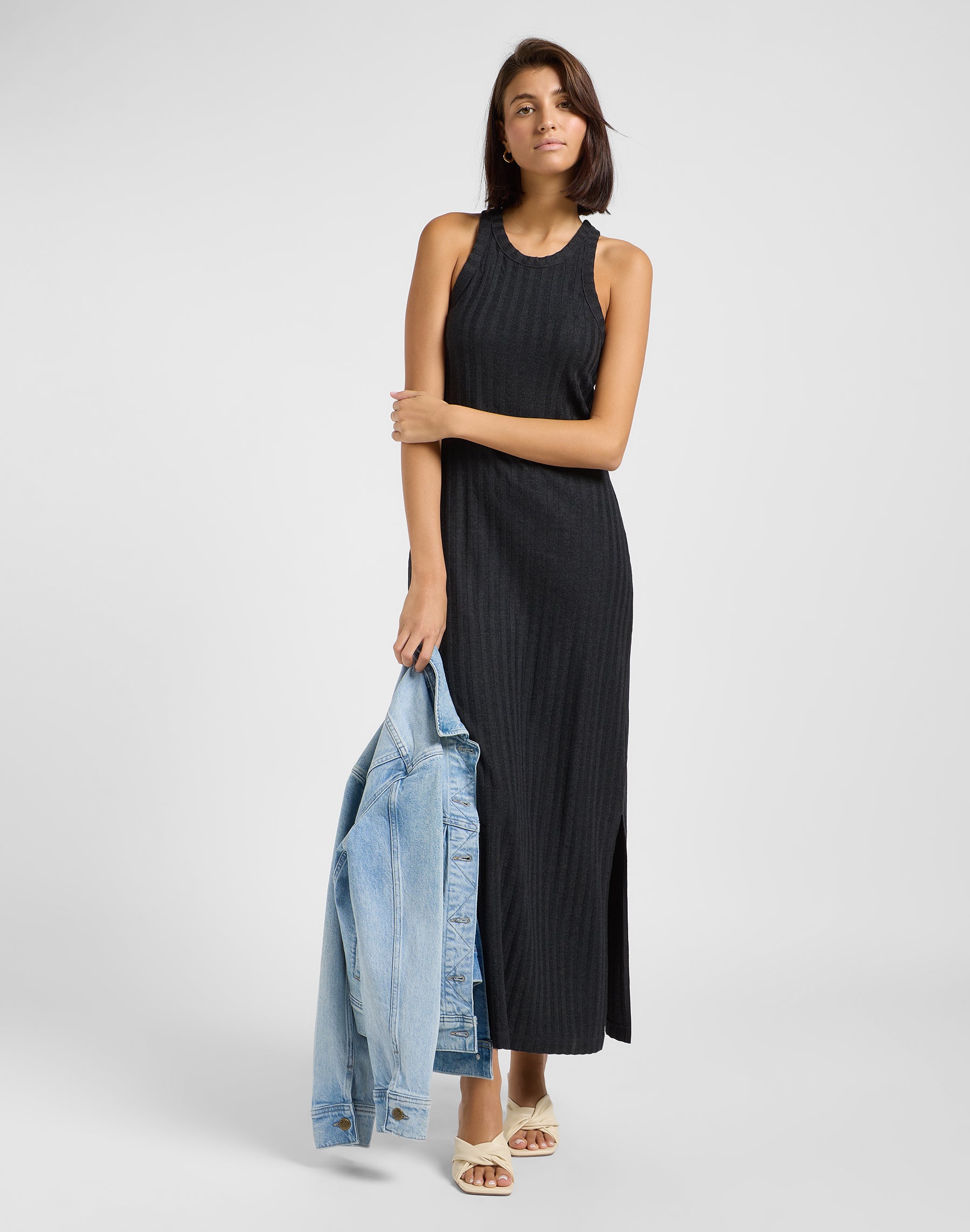Rib Tank Dress in Black Kleider Lee