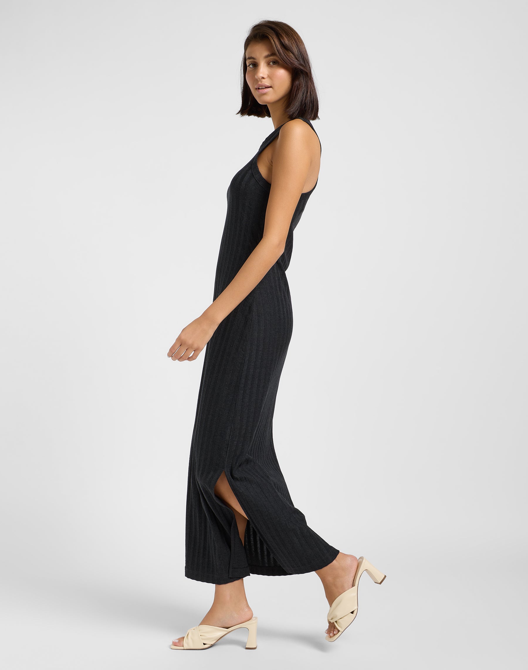 Rib Tank Dress in Black Kleider Lee