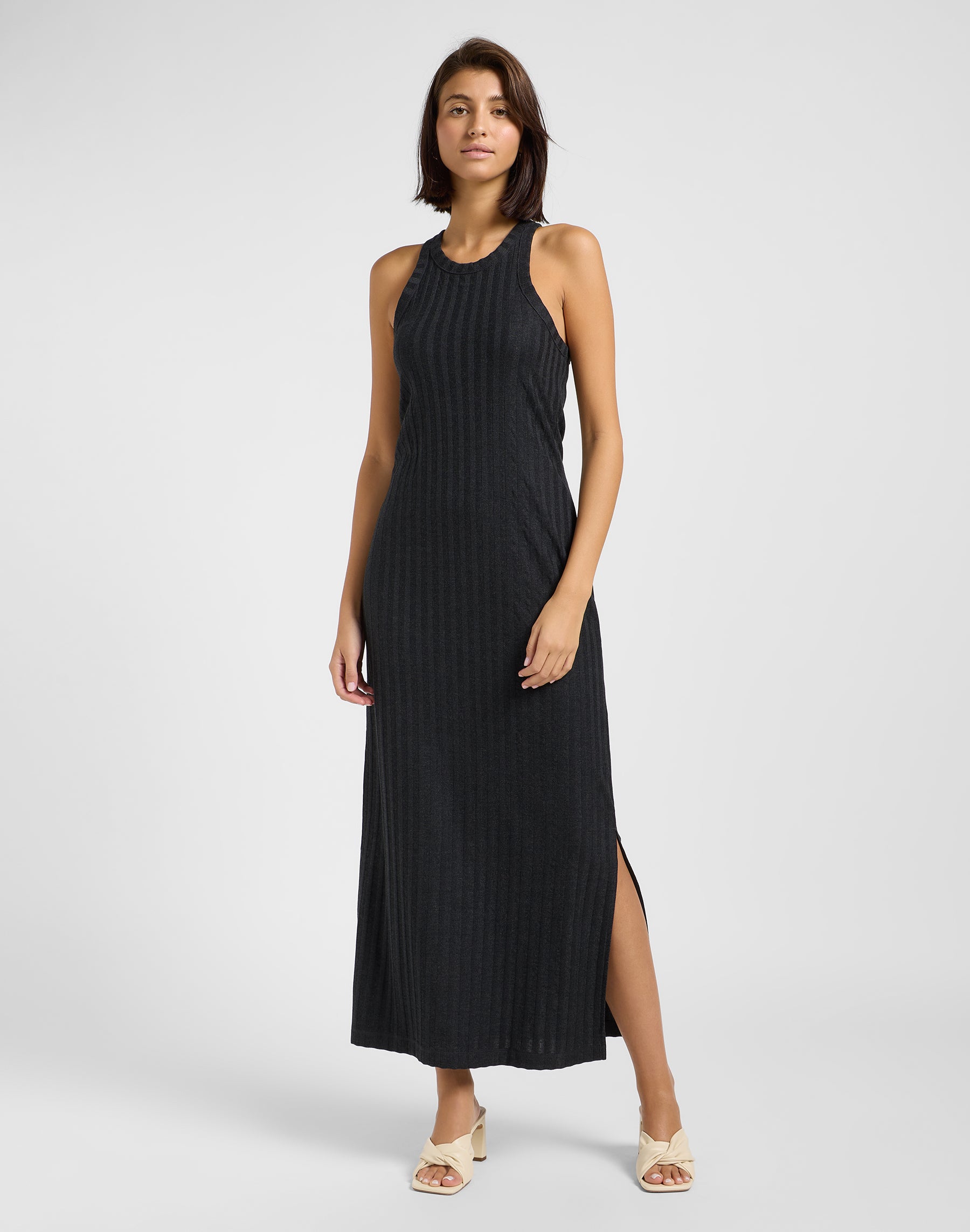 Rib Tank Dress in Black Kleider Lee