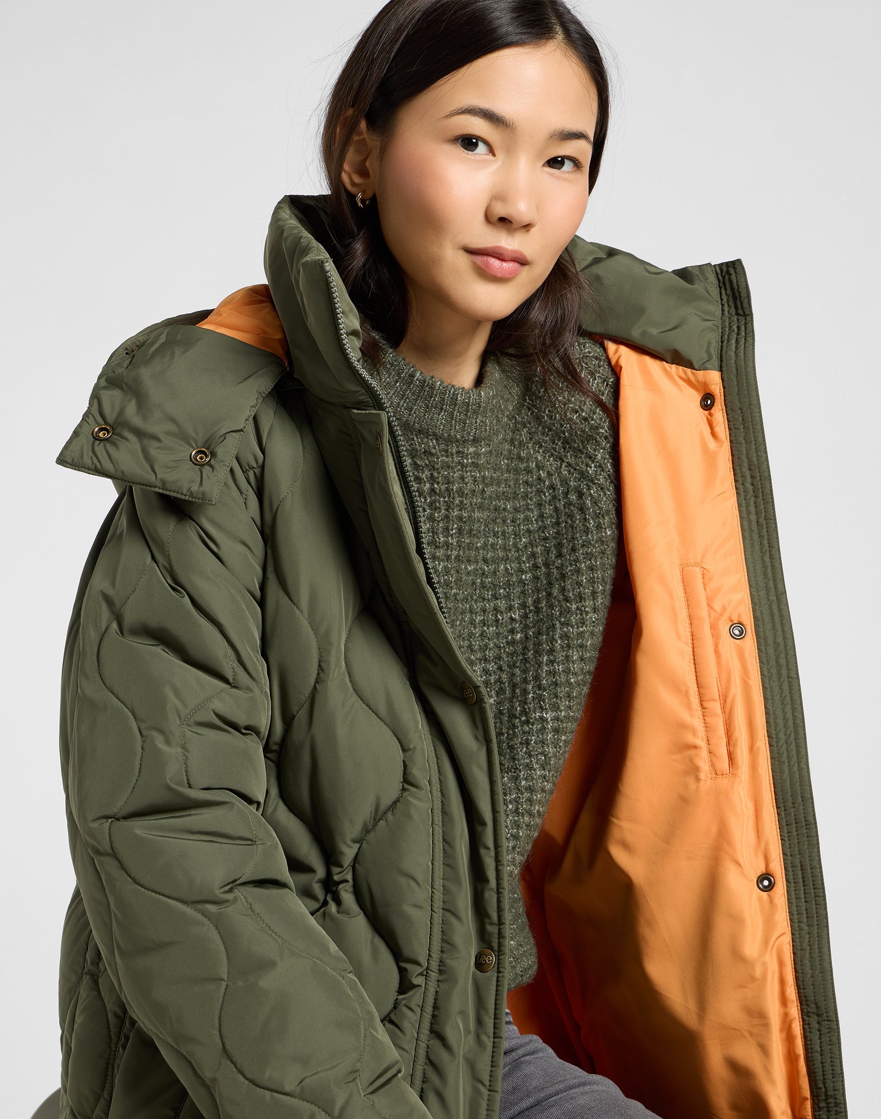 Long Puffer in Oak Moss Jacken Lee