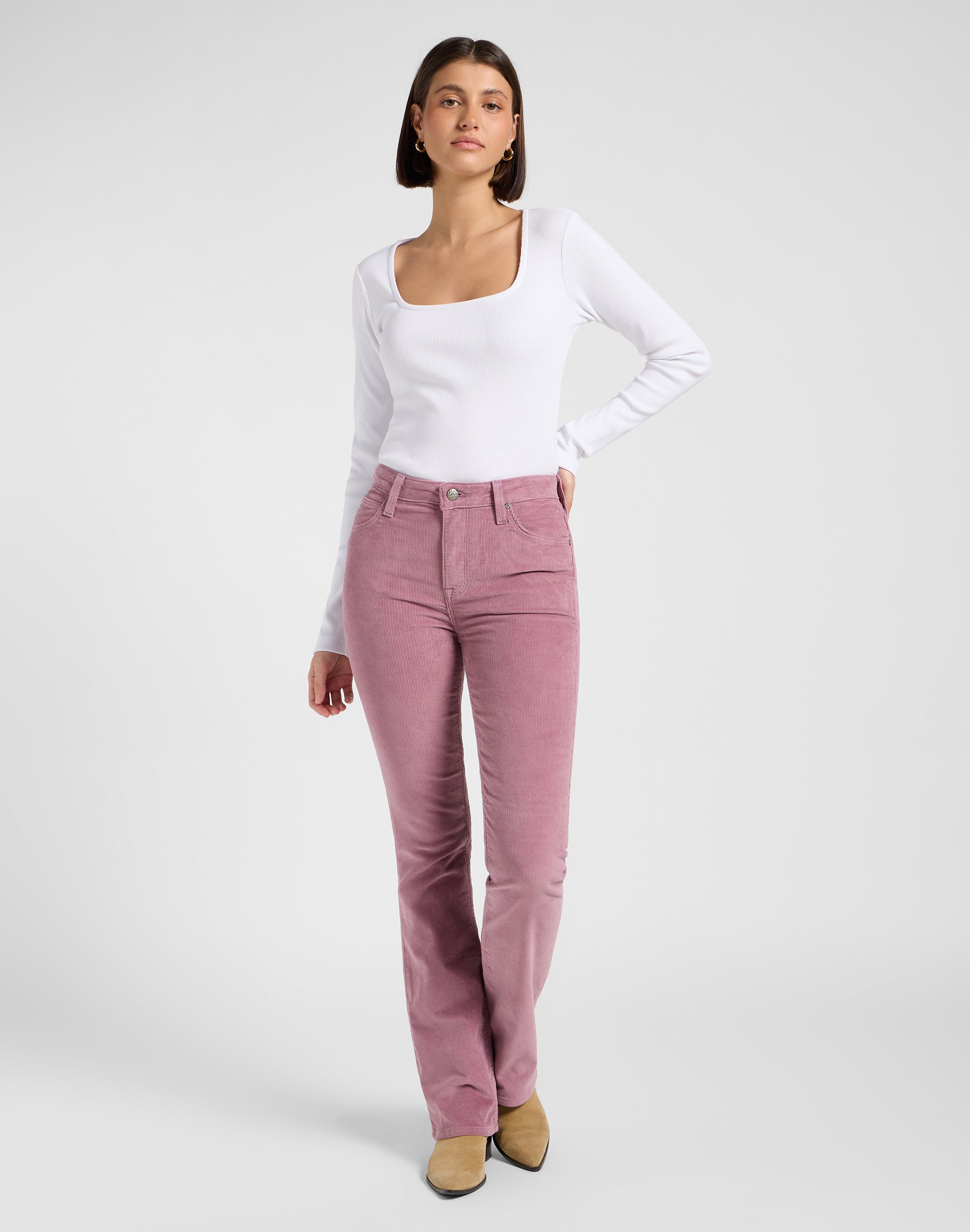 Ls Square Neck in Bright White T-Shirts Lee