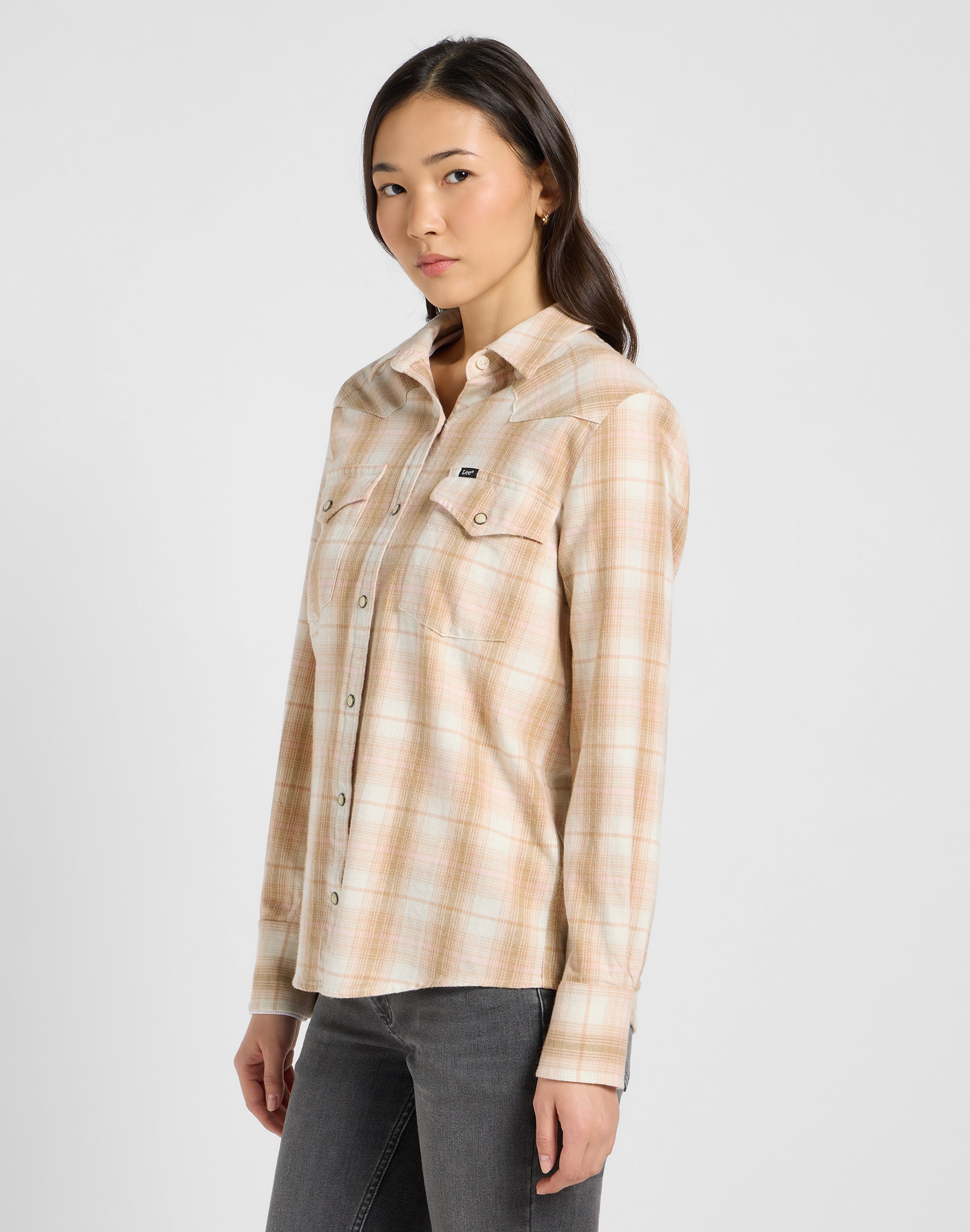 Regular Western Shirt in Khaki Plaid Hemden Lee