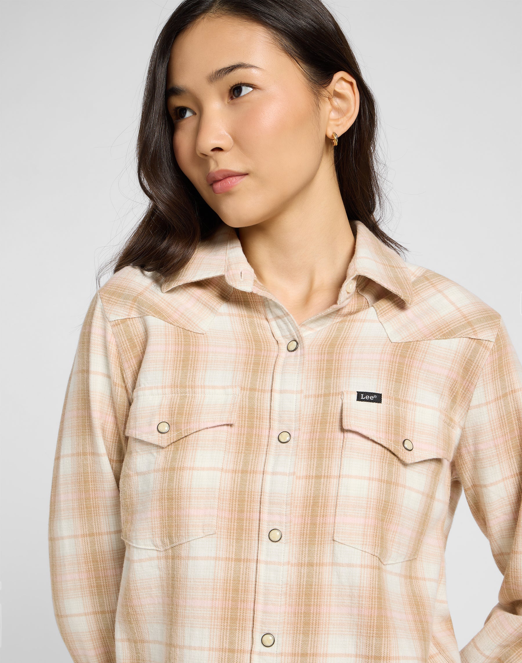 Regular Western Shirt in Khaki Plaid Hemden Lee