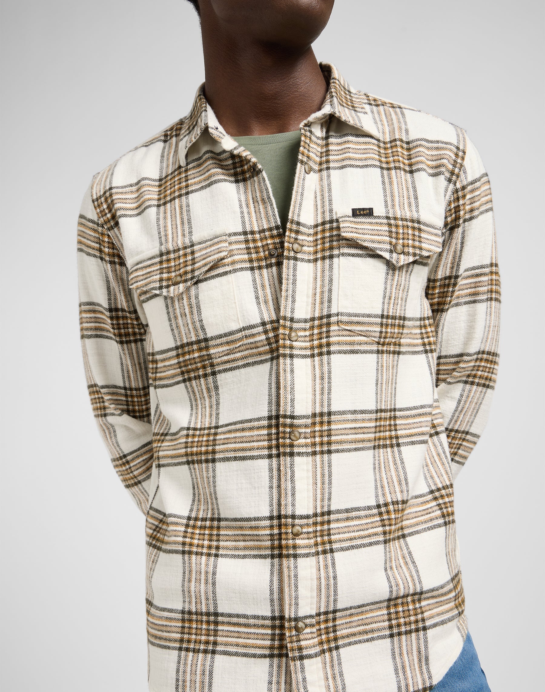 Clean Western Shirt in Ecru Ochre Plaid Hemden Lee