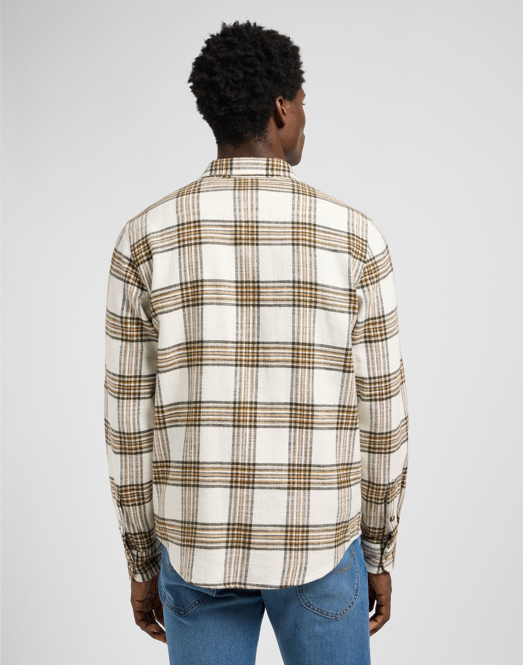 Clean Western Shirt in Ecru Ochre Plaid Hemden Lee