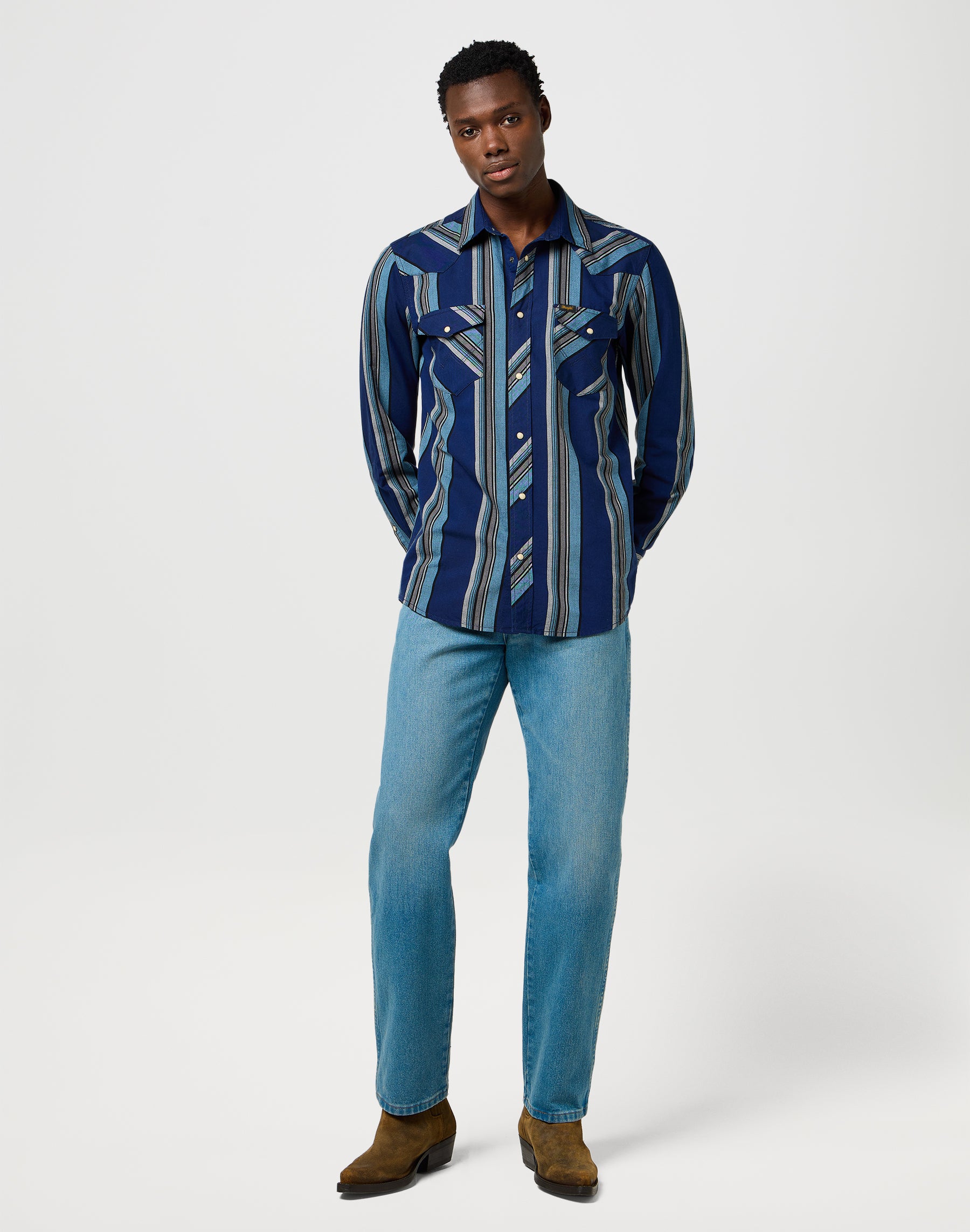 Western Indigo Shirt in Vintage Blue Hemden Wrangler