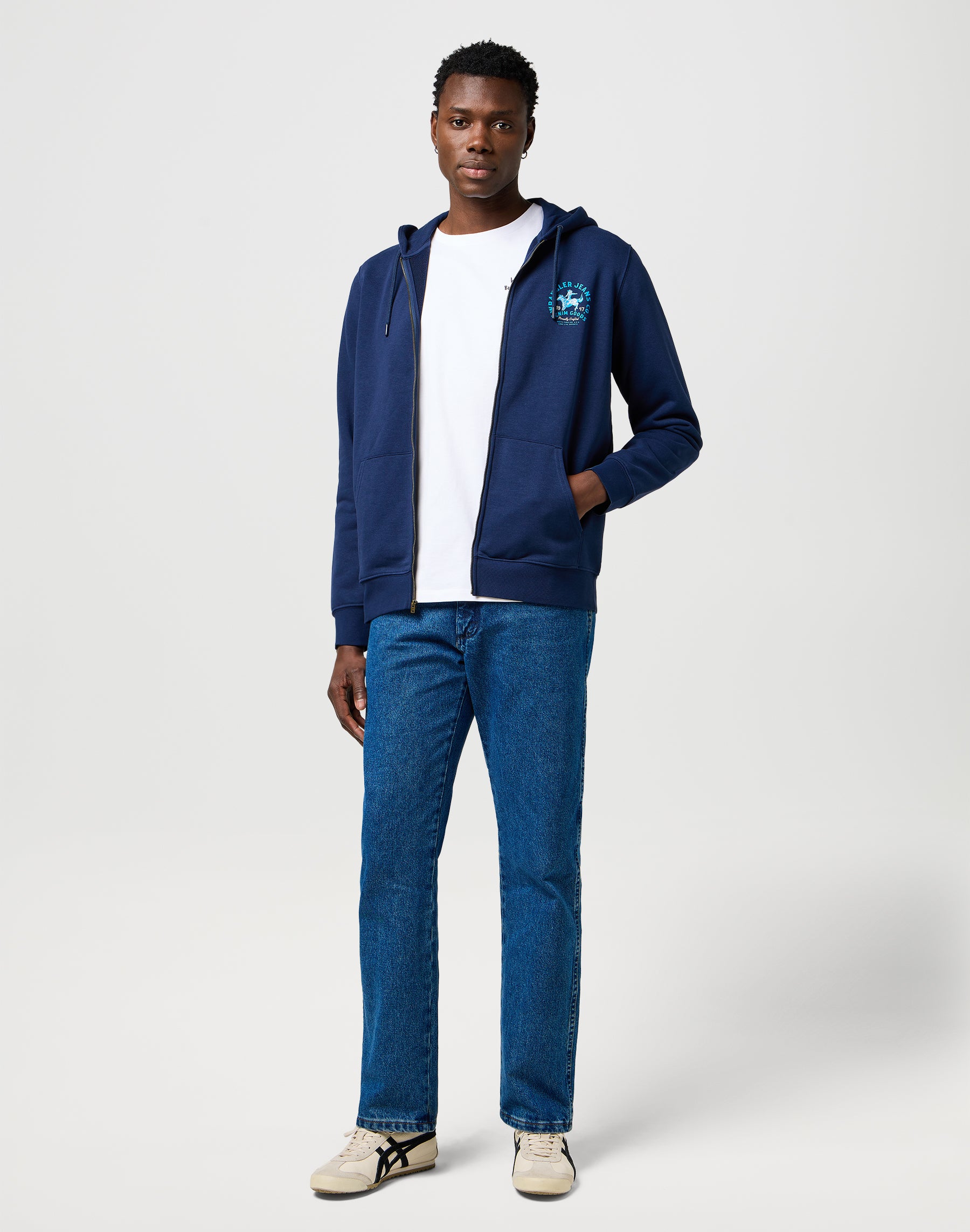 Graphic Zip Hoodie in Navy Sweatjacken Wrangler